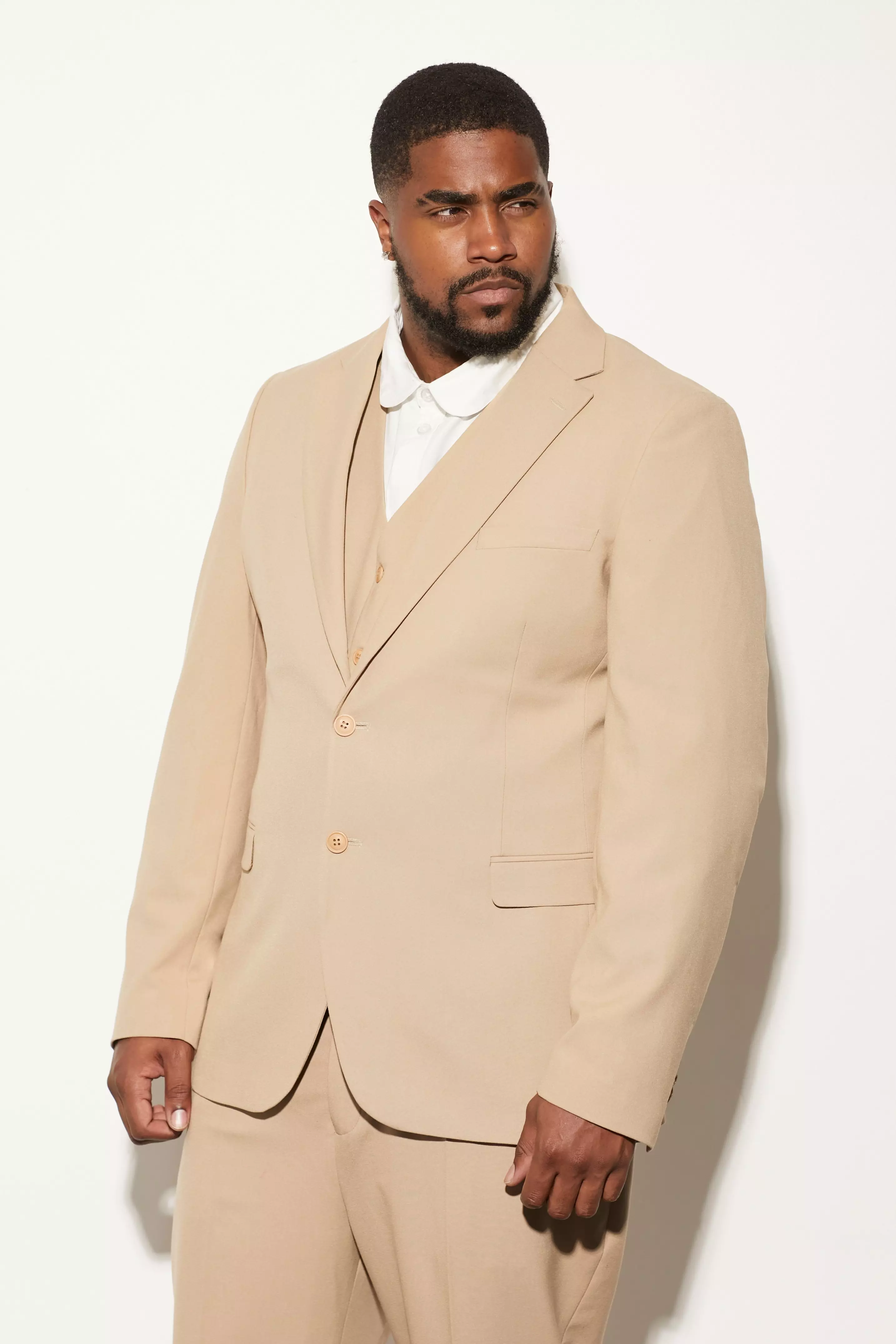 Beige Plus Single Breasted Slim Suit Jacket alternative image