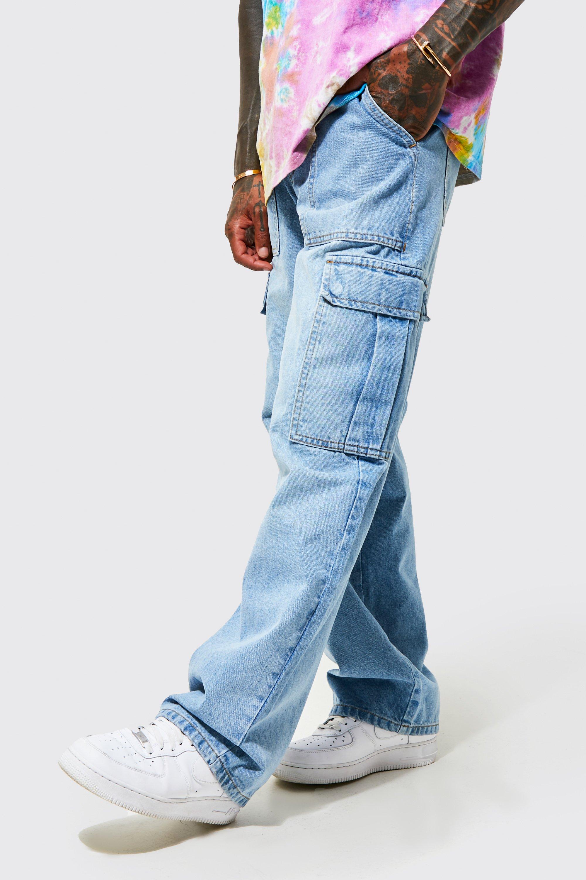 Loose Cargo Denim Joggers - Light denim blue - Men