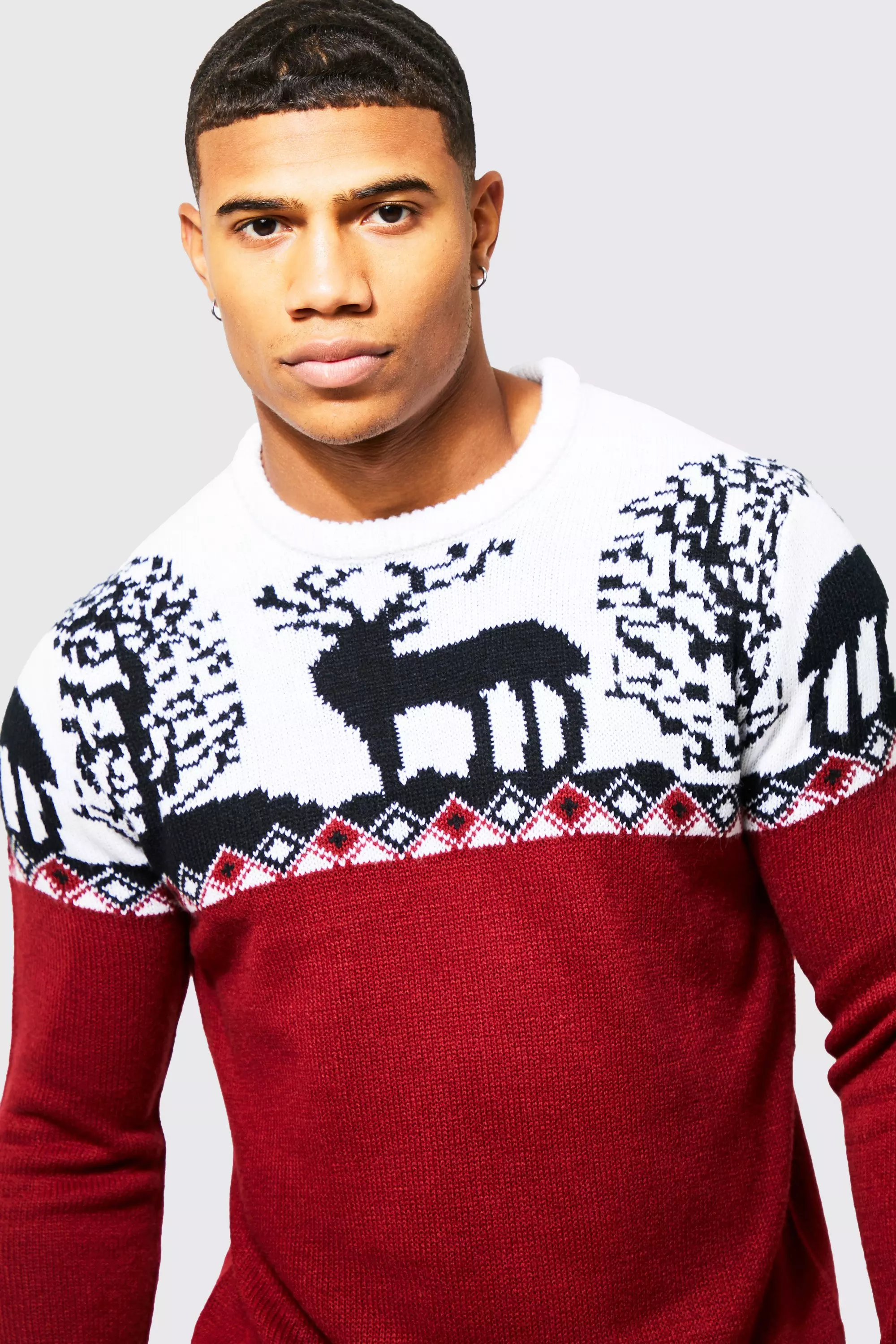 Burgundy Fairisle Knitted Christmas Jumper alternative image
