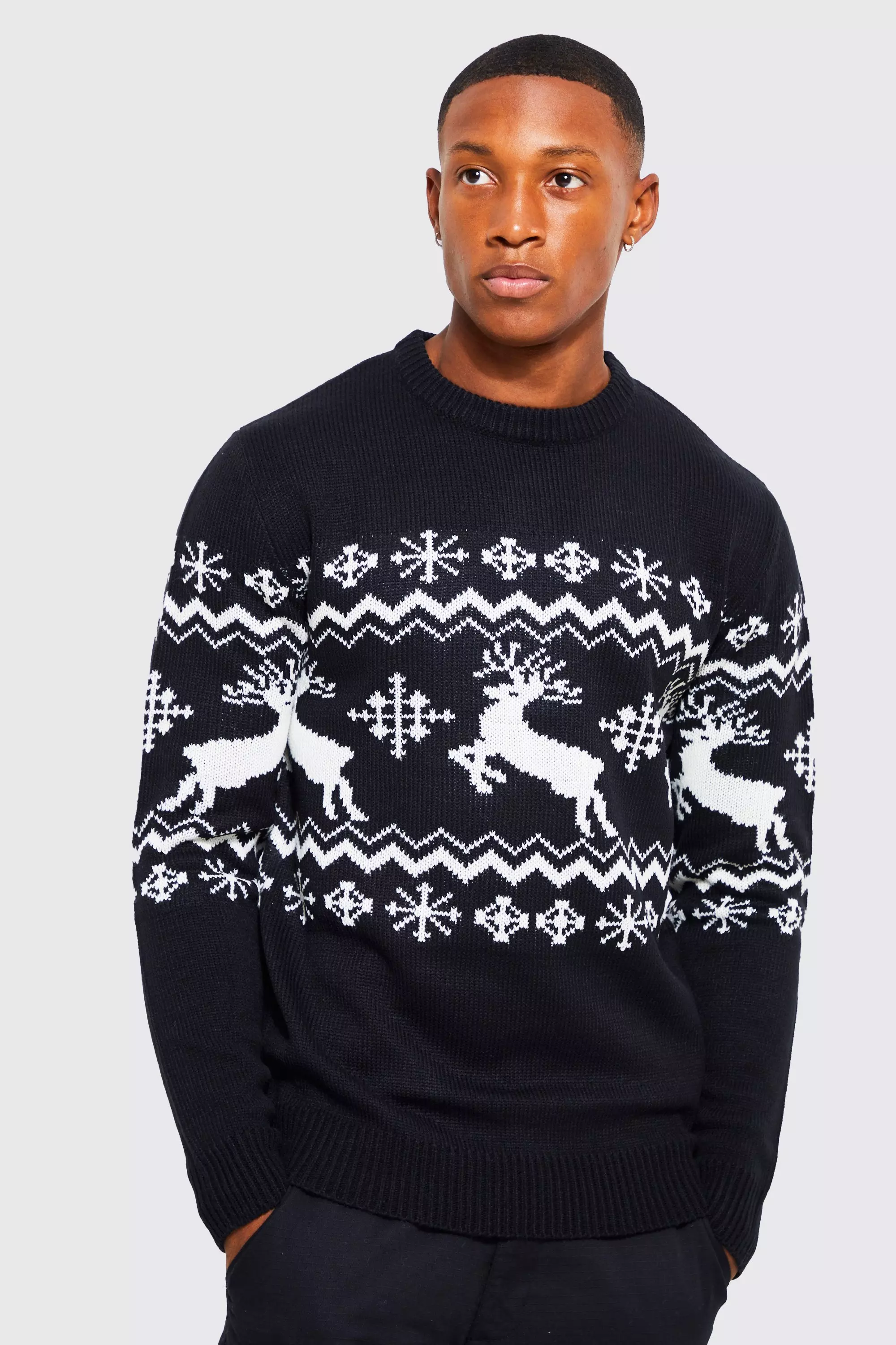 Black Reindeer Fairisle Christmas Jumper alternative image