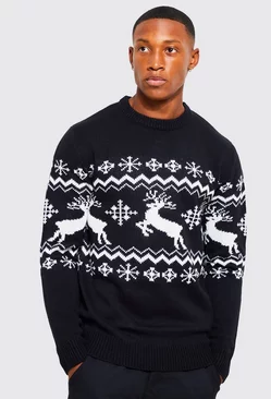 Black Reindeer Fairisle Christmas Sweater