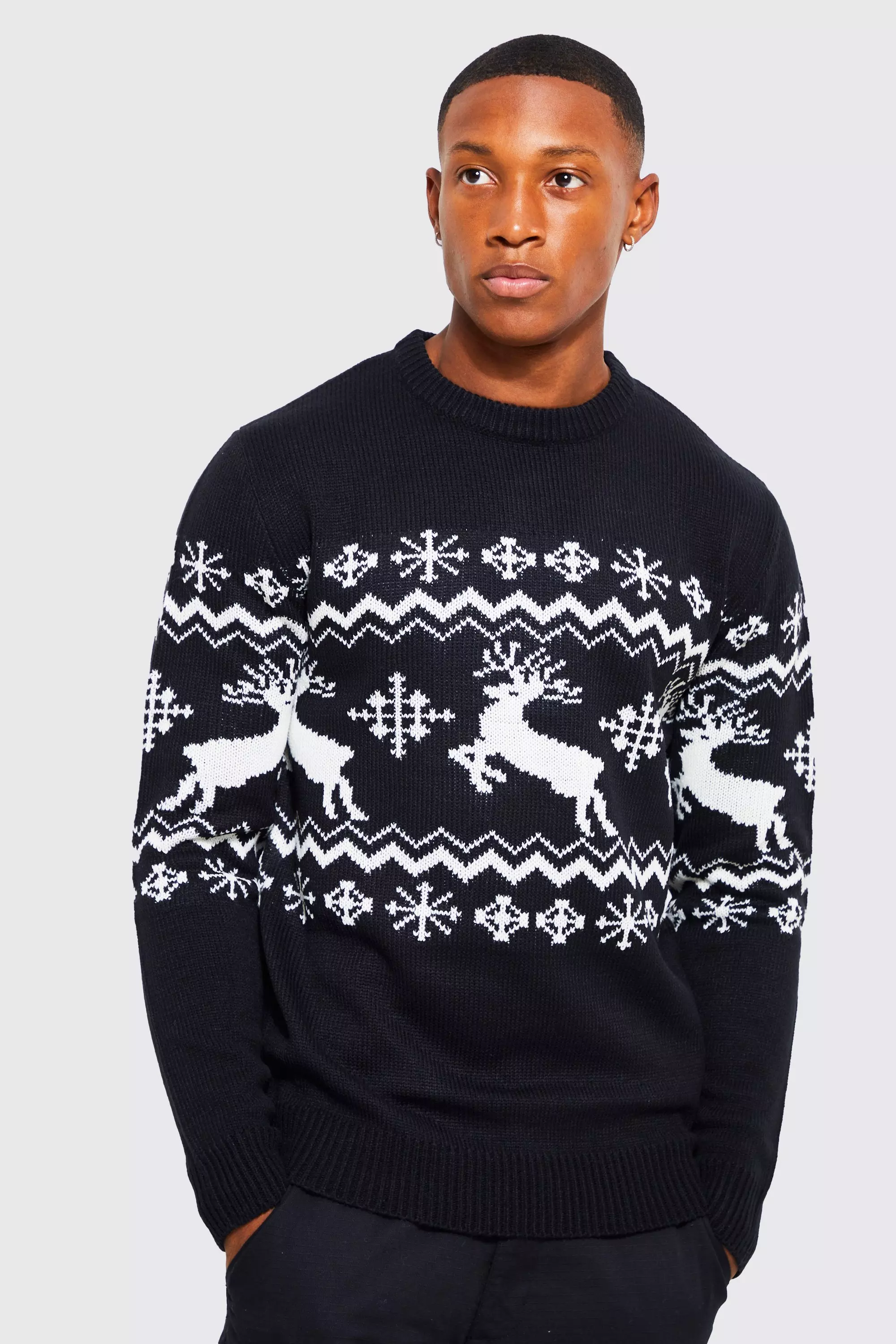 Reindeer Fairisle Christmas Sweater Black