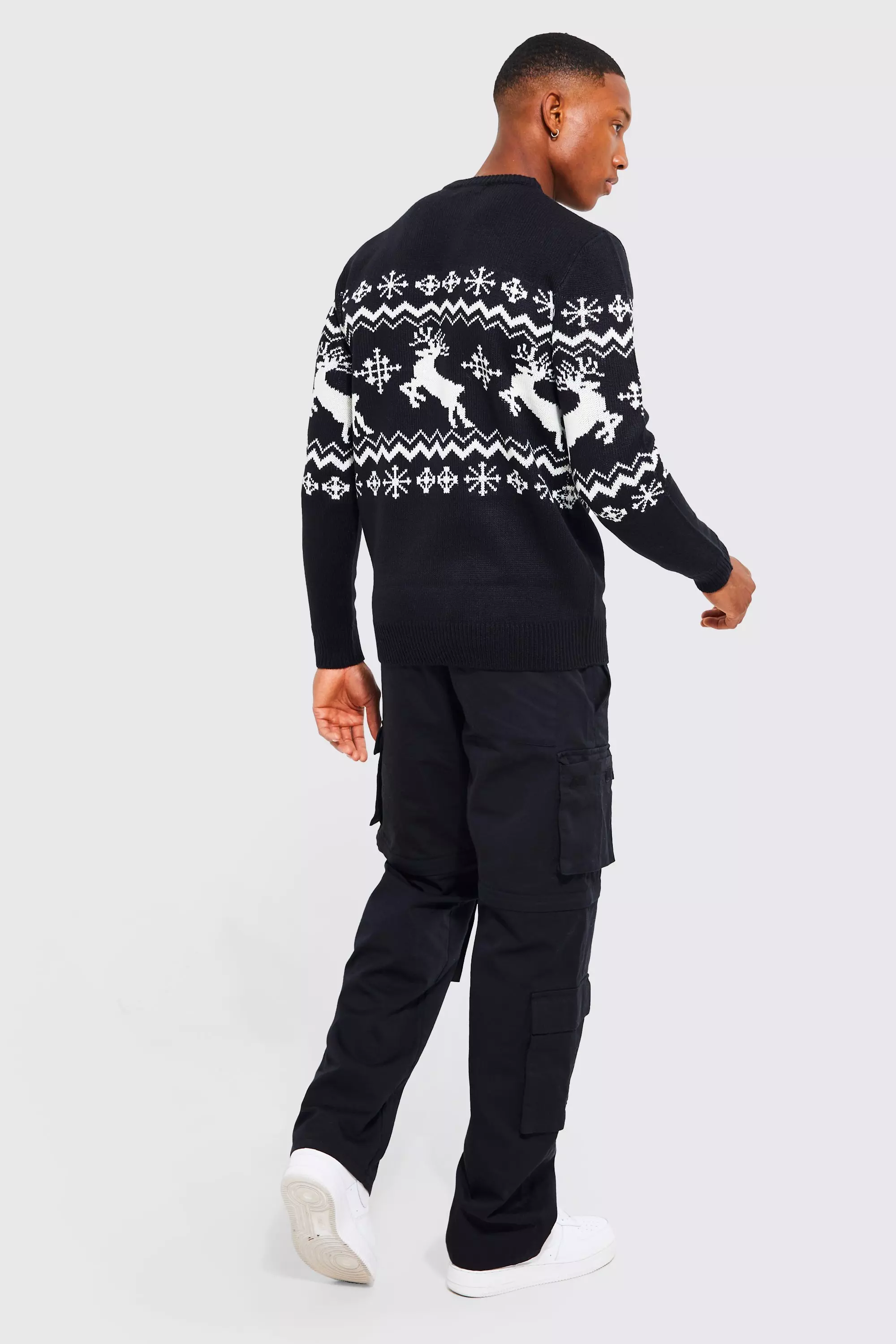 Black Reindeer Fairisle Christmas Jumper alternative image