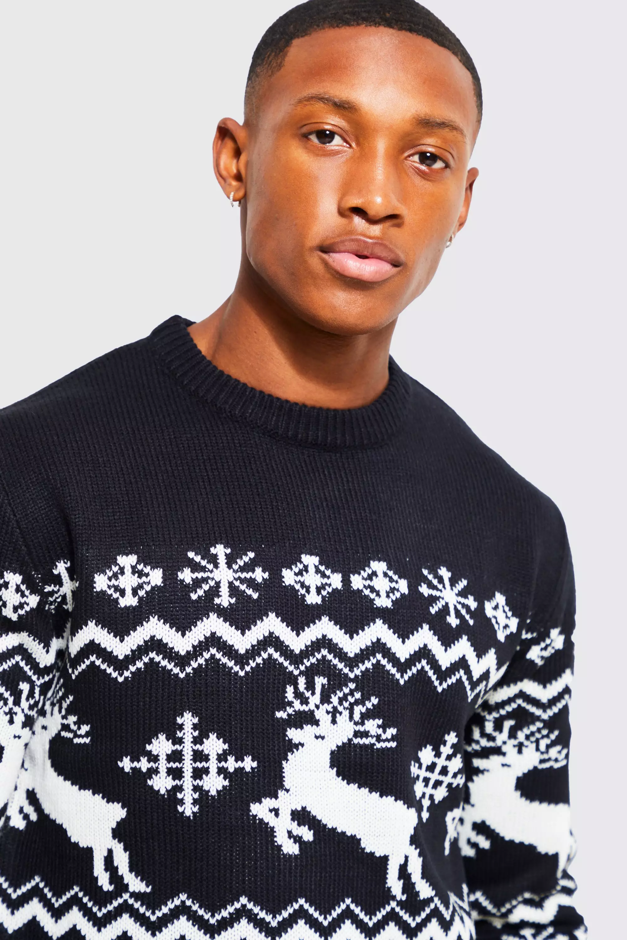 Black Reindeer Fairisle Christmas Jumper alternative image