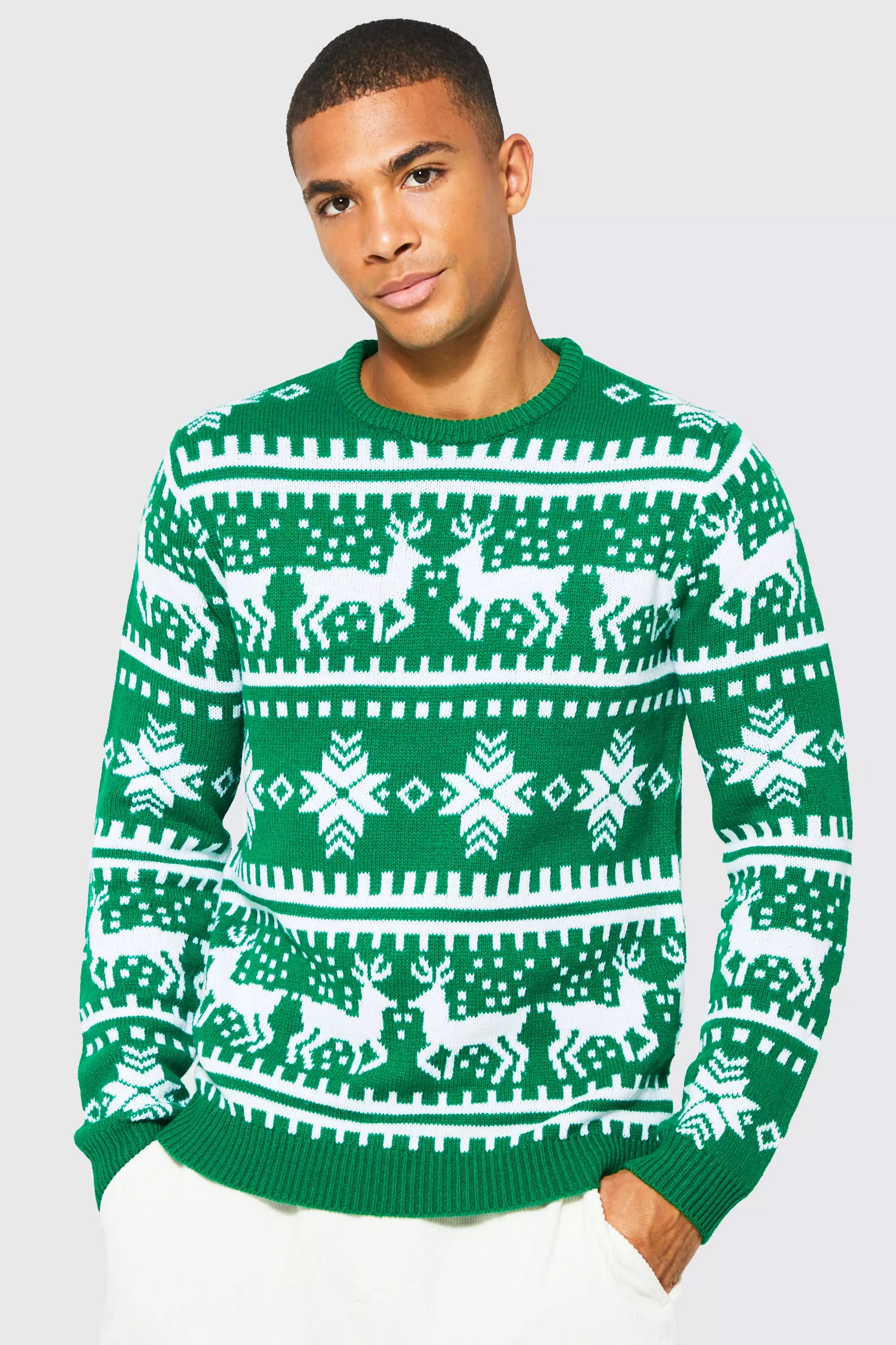 Reindeer Fairisle Christmas Sweater Green