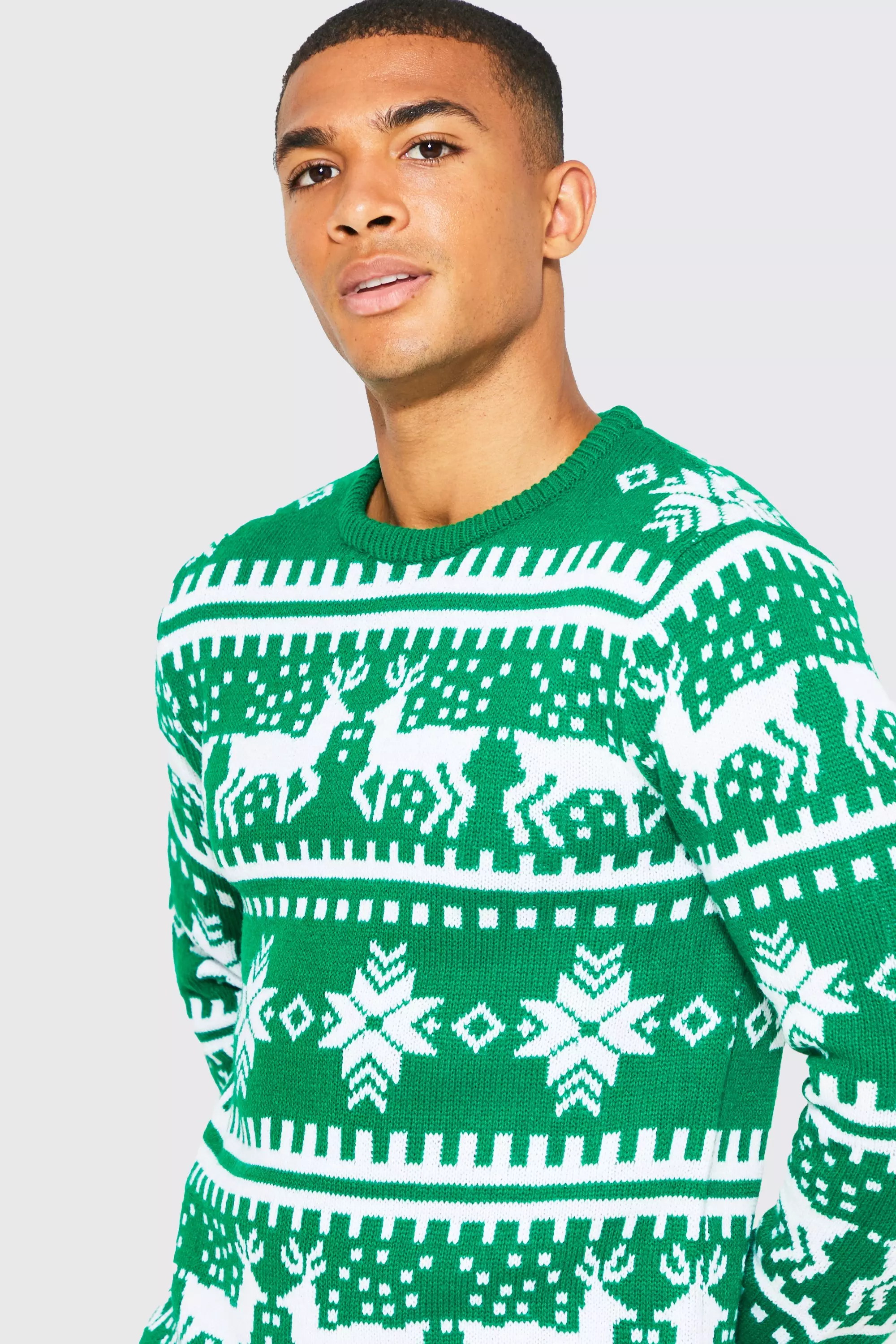 Green Reindeer Fairisle Christmas Jumper alternative image
