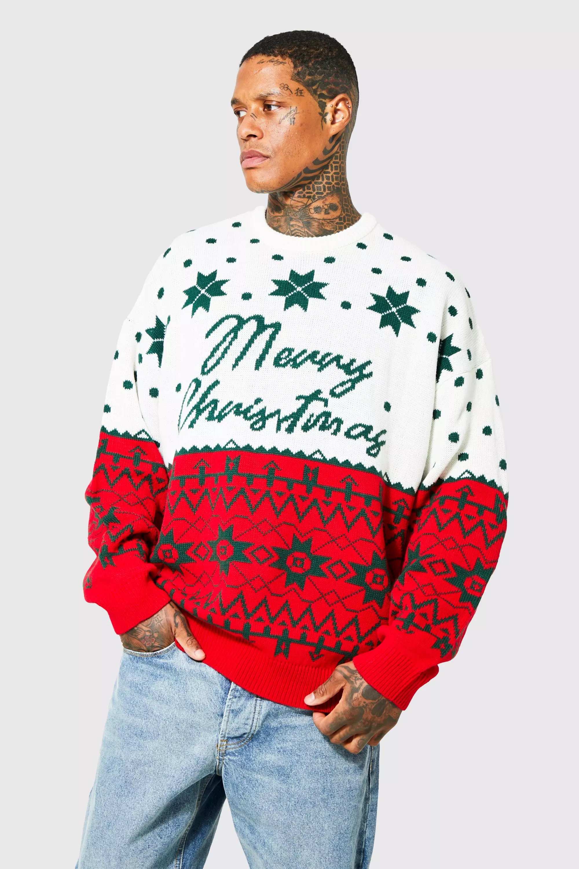 Oversized Merry Christmas Fairisle Sweater Red