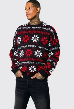 Oversized Merry Christmas Fairisle Sweater Black