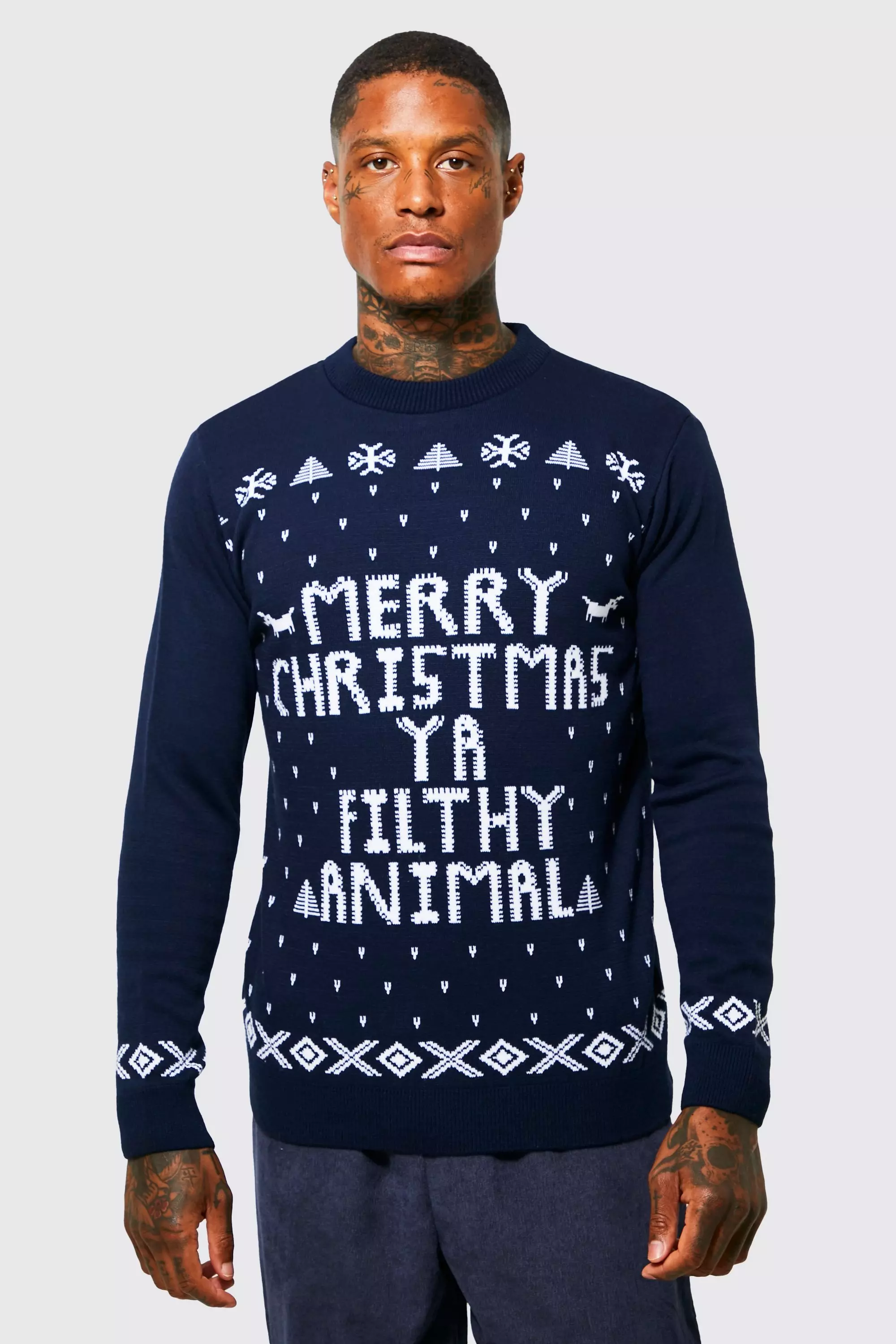 Merry Christmas Ya Filthy Animal Sweater Navy