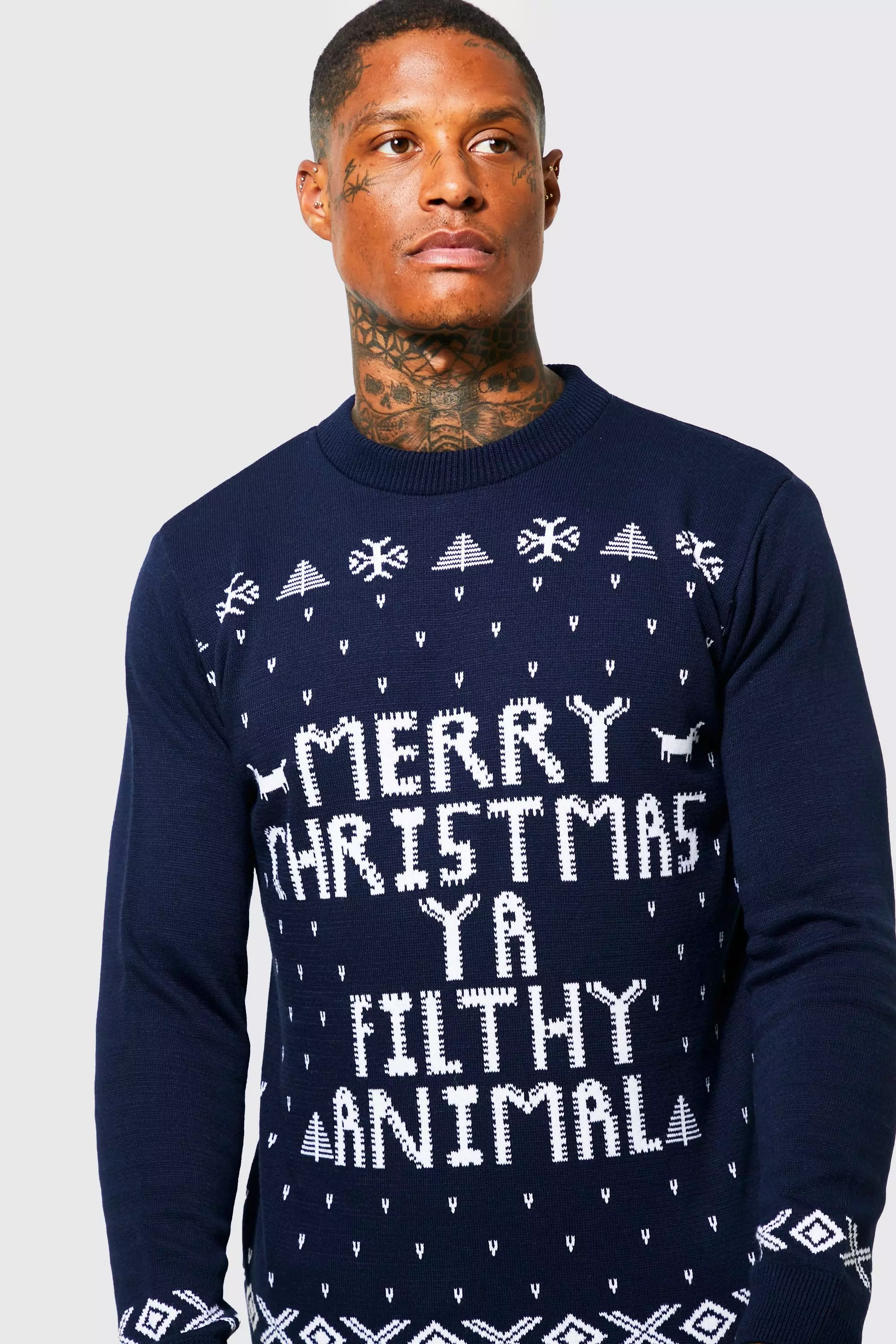 Merry Christmas Ya Filthy Animal Jumper boohooMAN UK