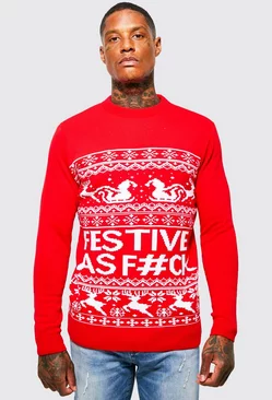 Festive Slogan Christmas Sweater Red