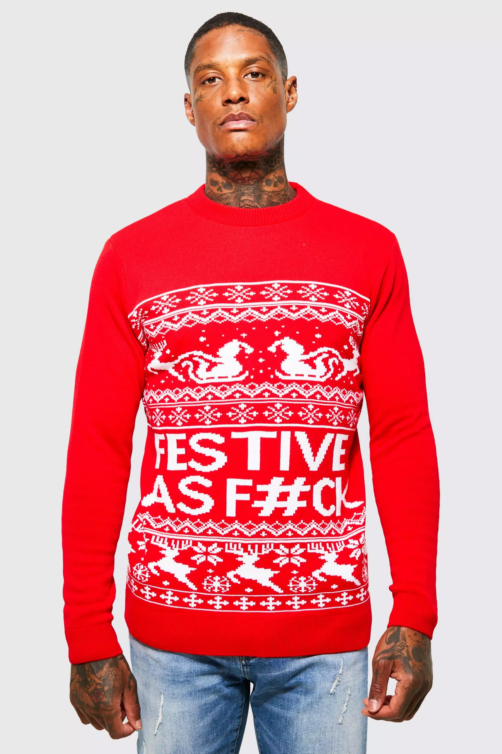 Red Festive Slogan Christmas Sweater