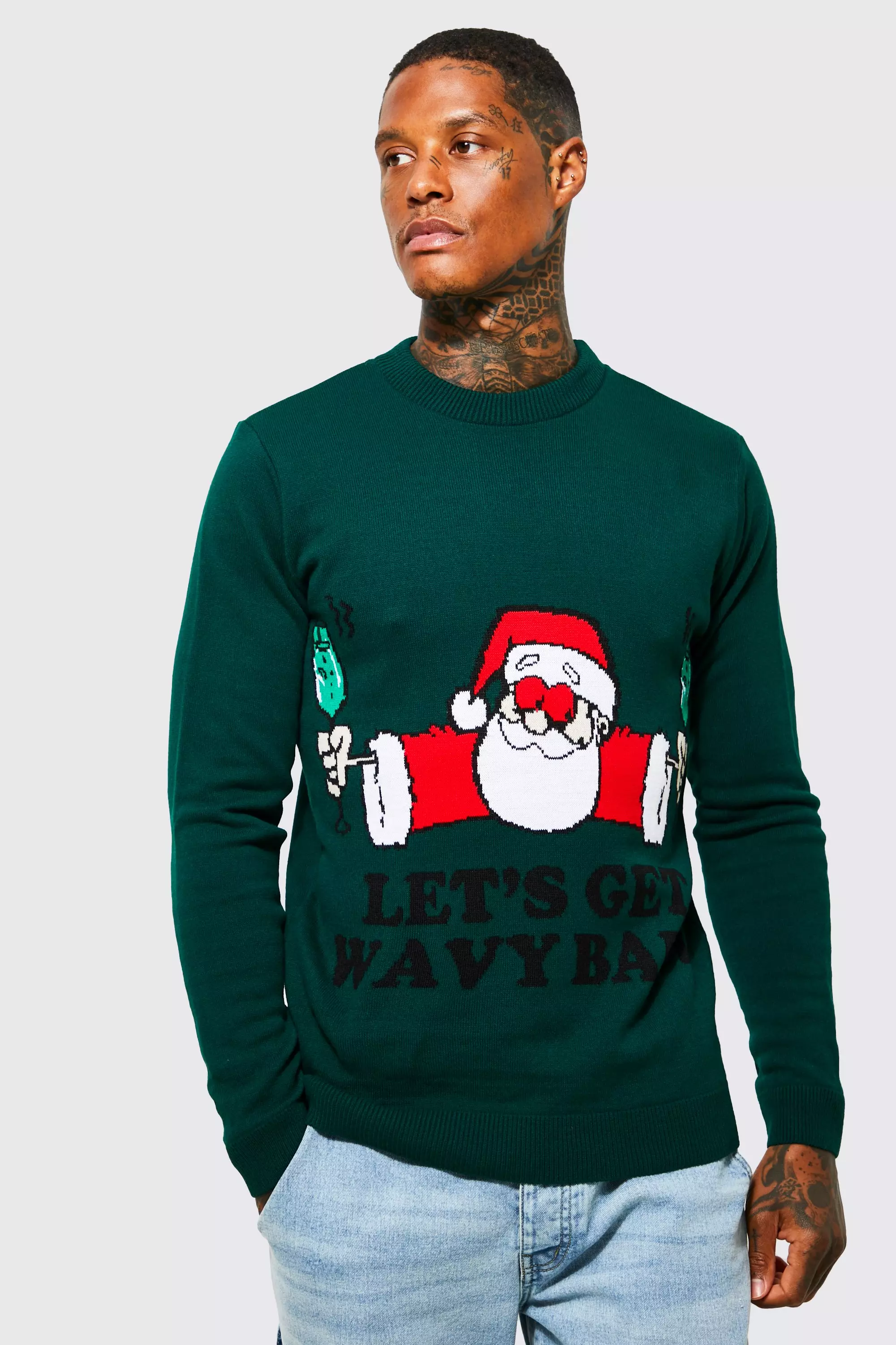 Maglione Natalizio Lets Get Wavy Baby, Bottle green immagine alternativa