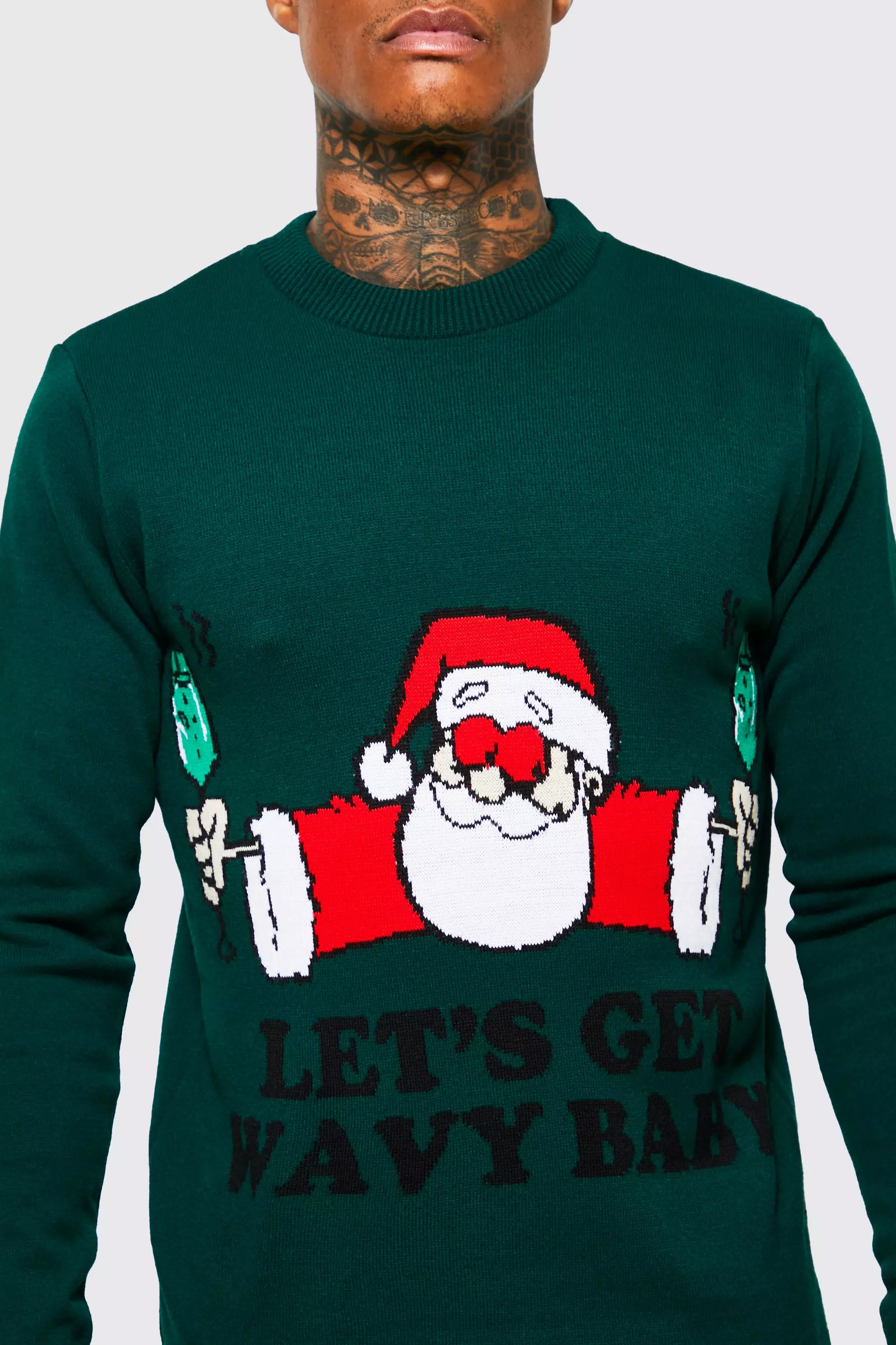 Bottle green Lets Get Wavy Baby Christmas Jumper alternative image