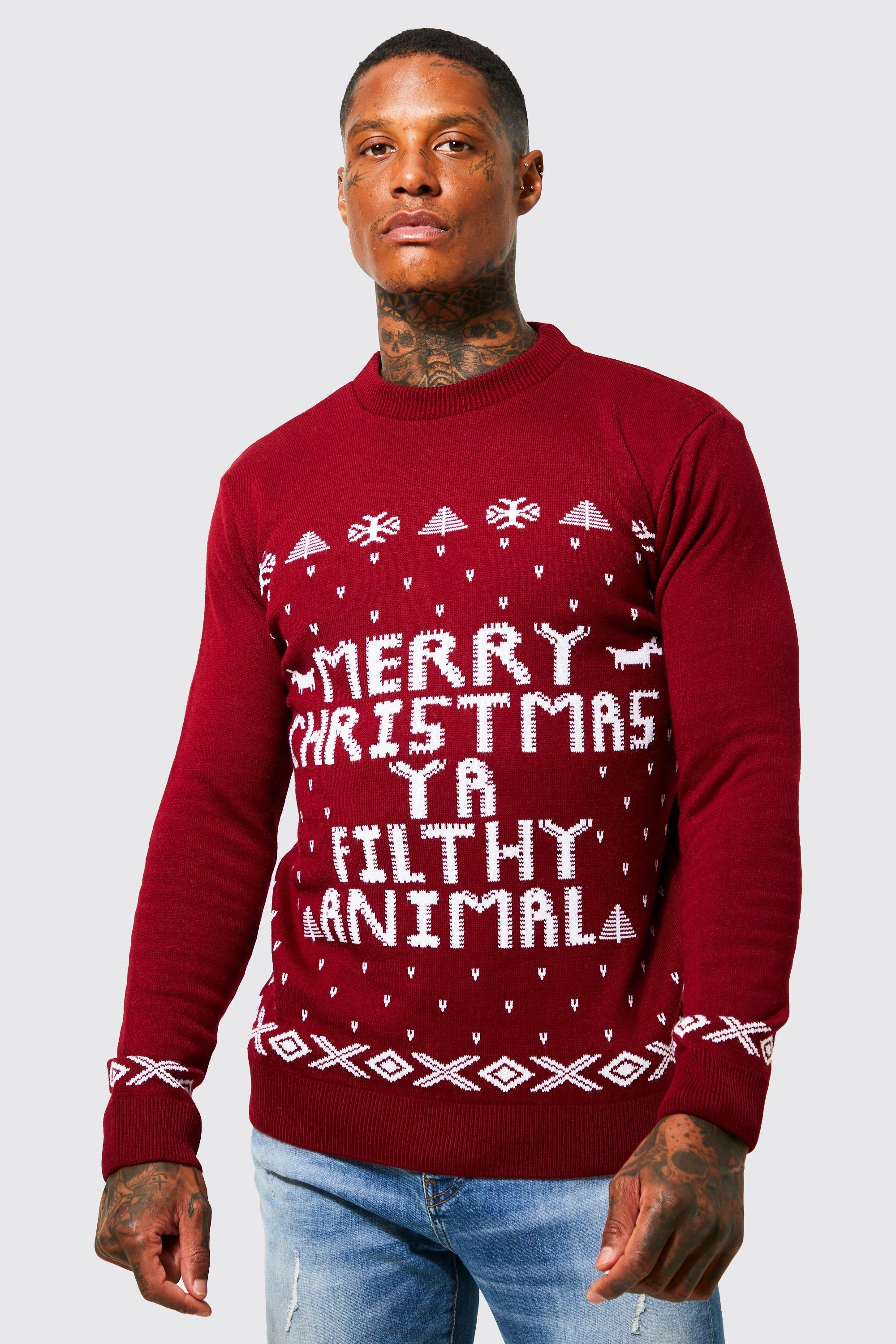 Merry Christmas Ya Filthy Animal Sweater boohooMAN USA