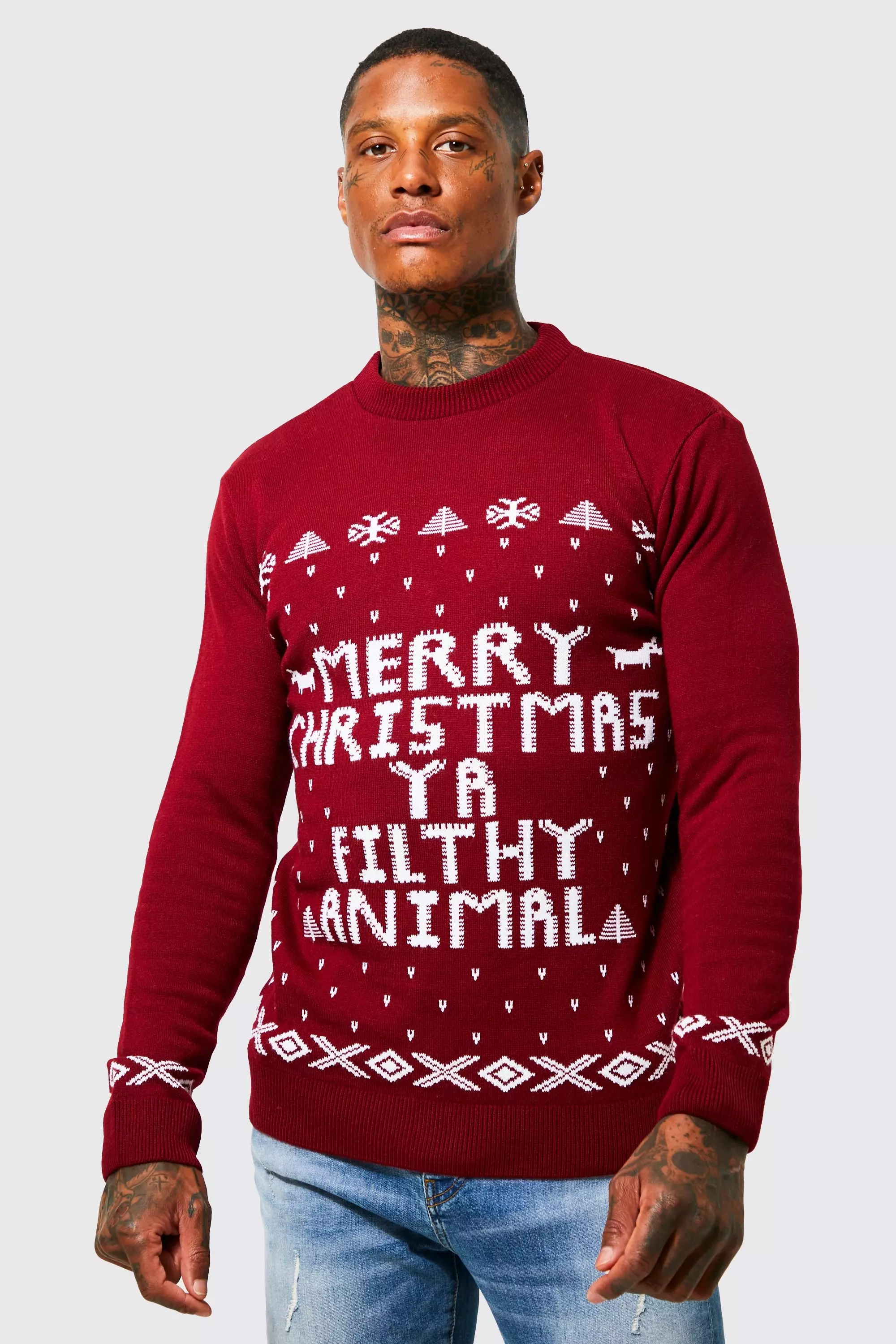 Merry Christmas Ya Filthy Animal Sweater Wine