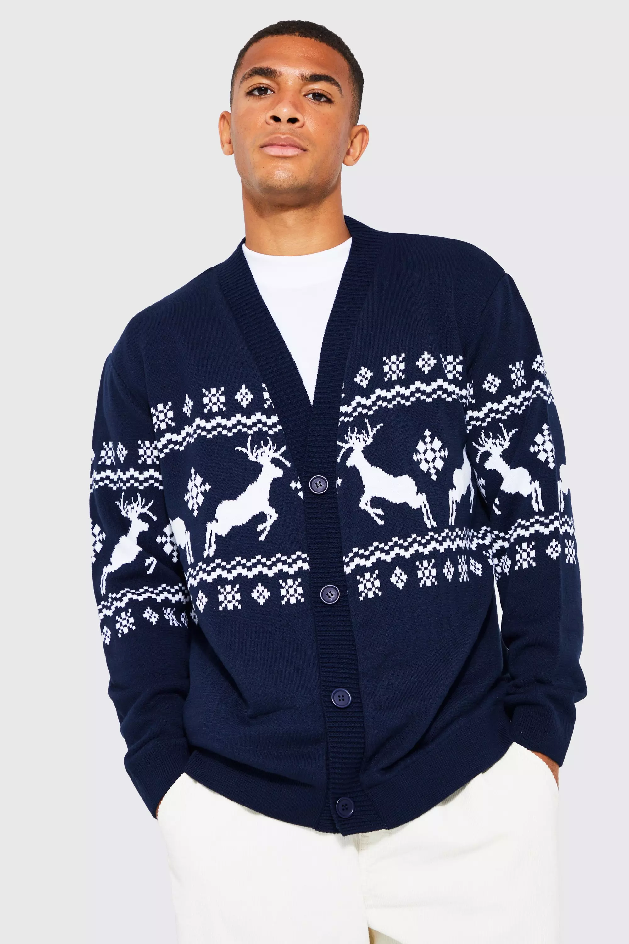 Navy Reindeer Fairisle Christmas Cardigan