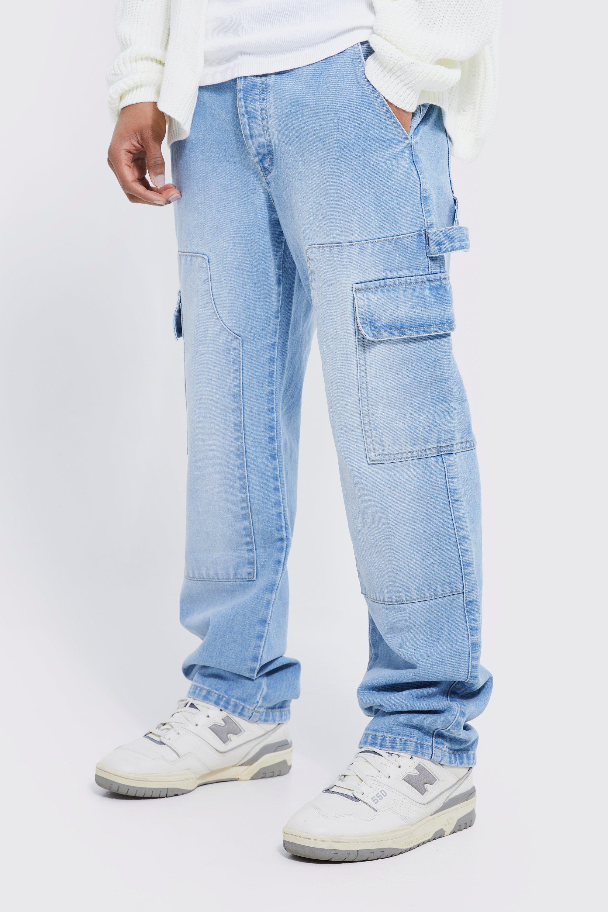 boohooMAN Mens Blue Relaxed Fit Carpenter Jeans, Blue Male 30R