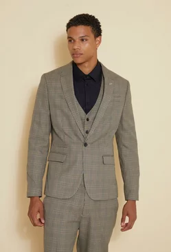 Slim Single Breasted Check Suit Jacket brown
