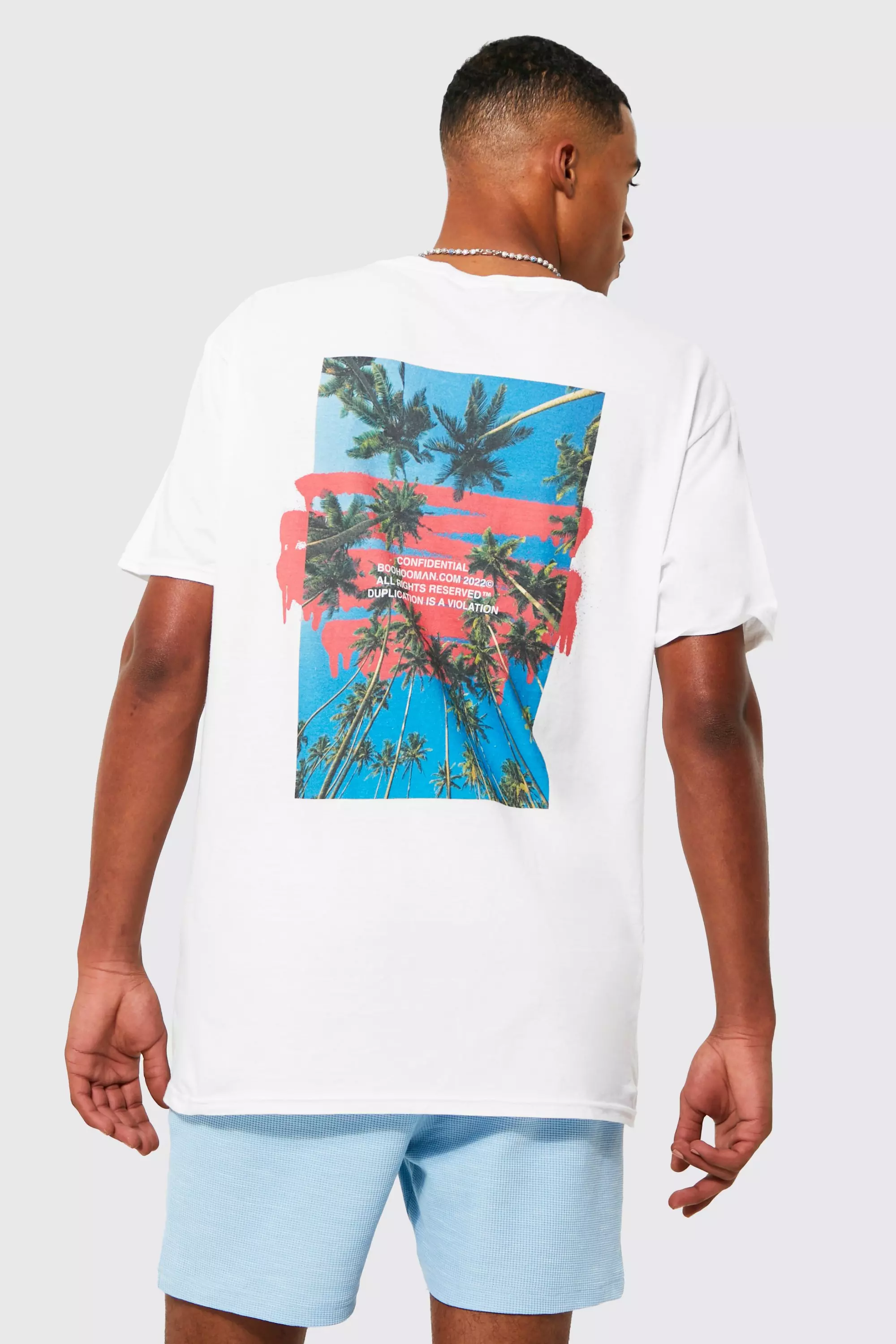 Oversized Palm Back Graphic T-shirt White