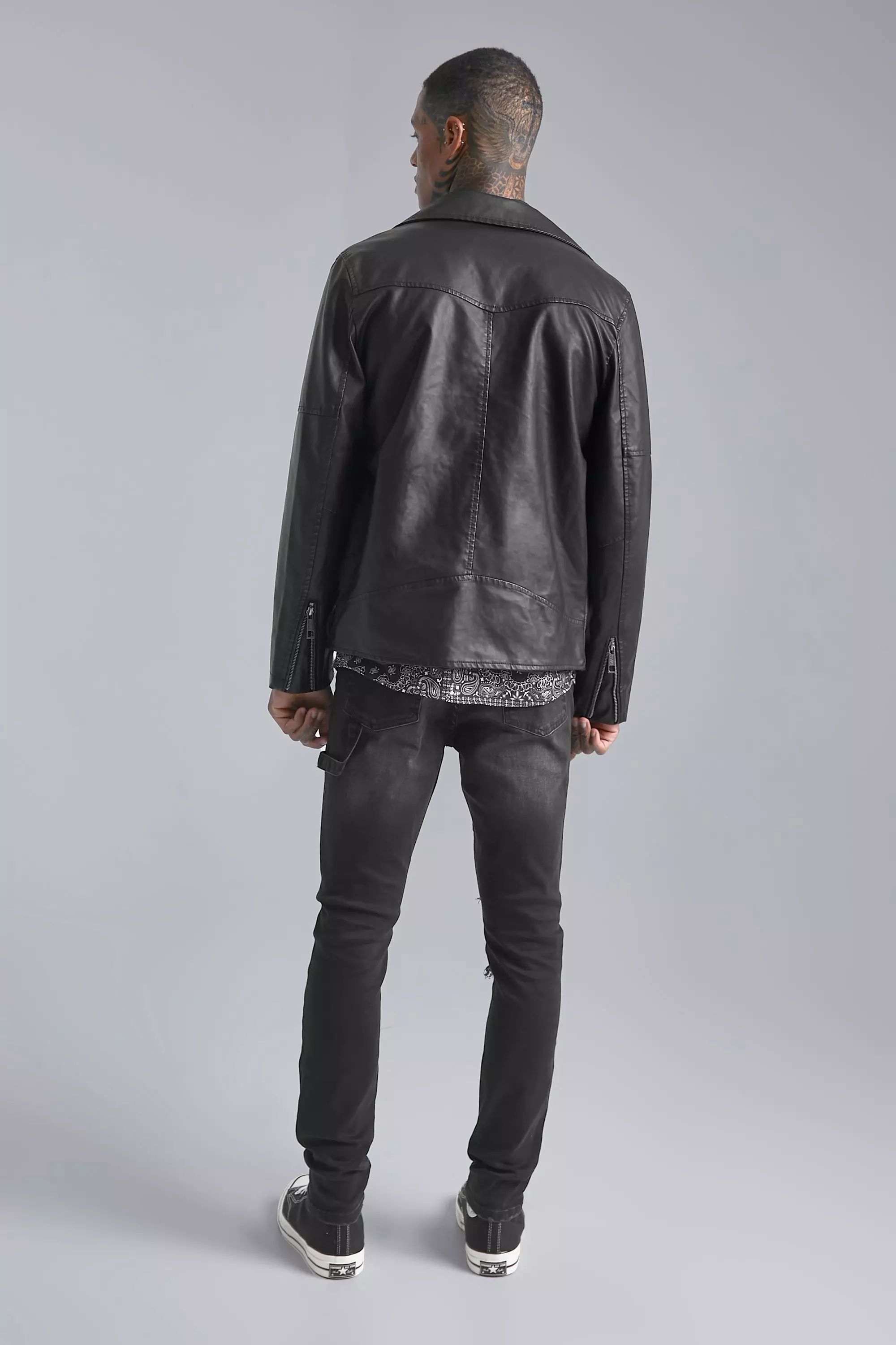 Washed black Stretch Rip & Repair Bandana Print Skinny Jeans alternatieve afbeelding