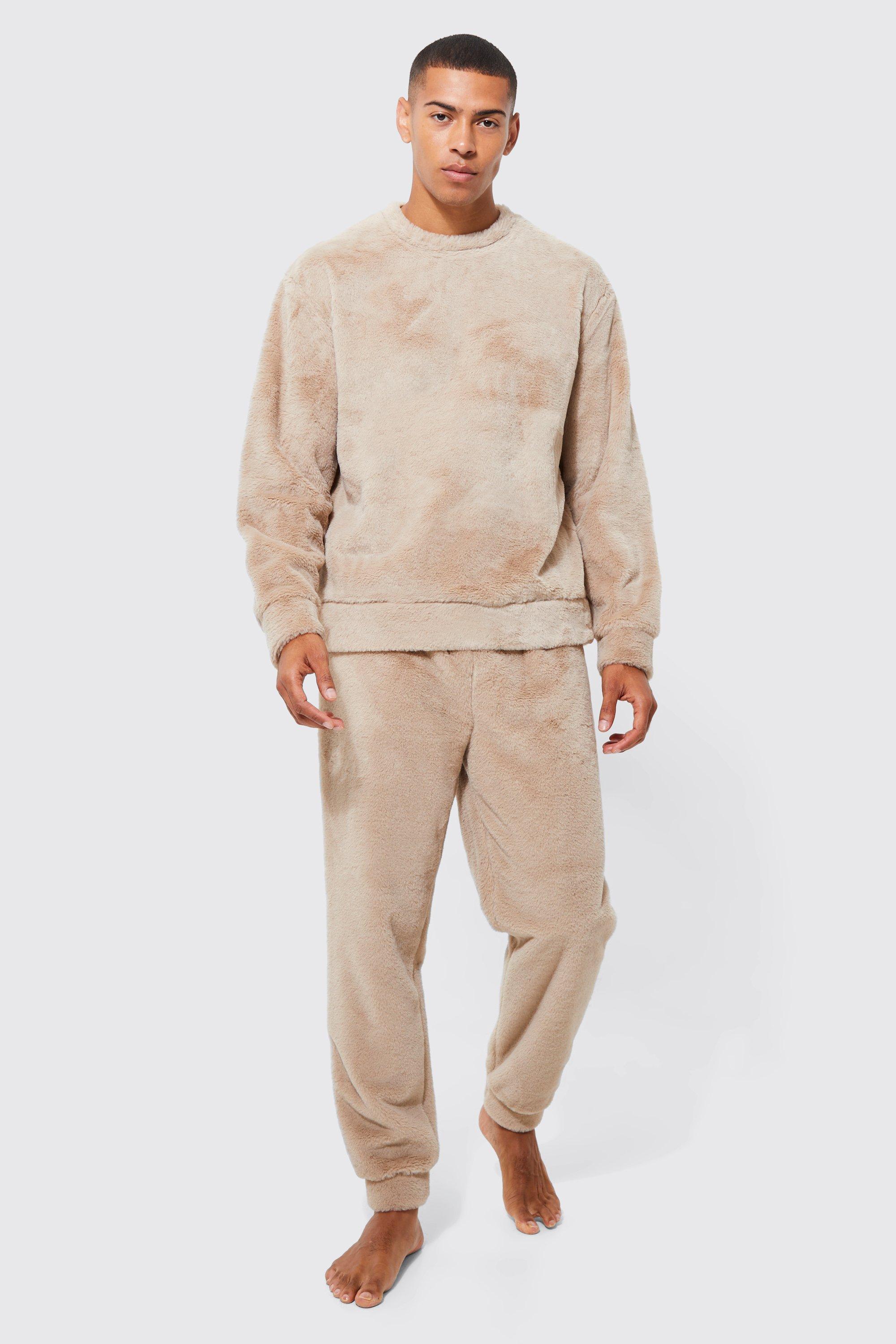 Faux Fur Oversized Sweater and Cuffed Jogger Lounge Set