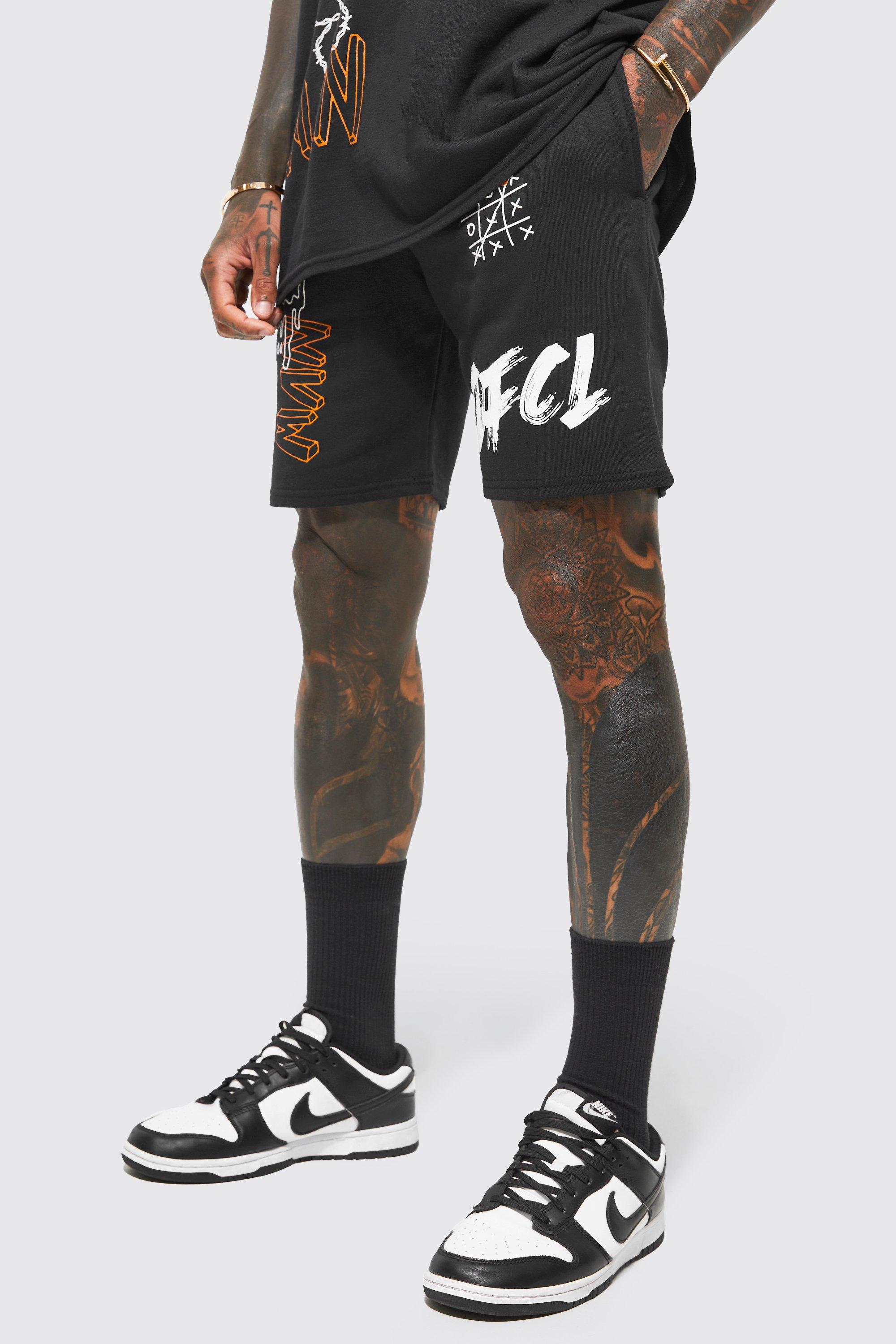 Slim Fit Ofcl Graffiti Print Shorts