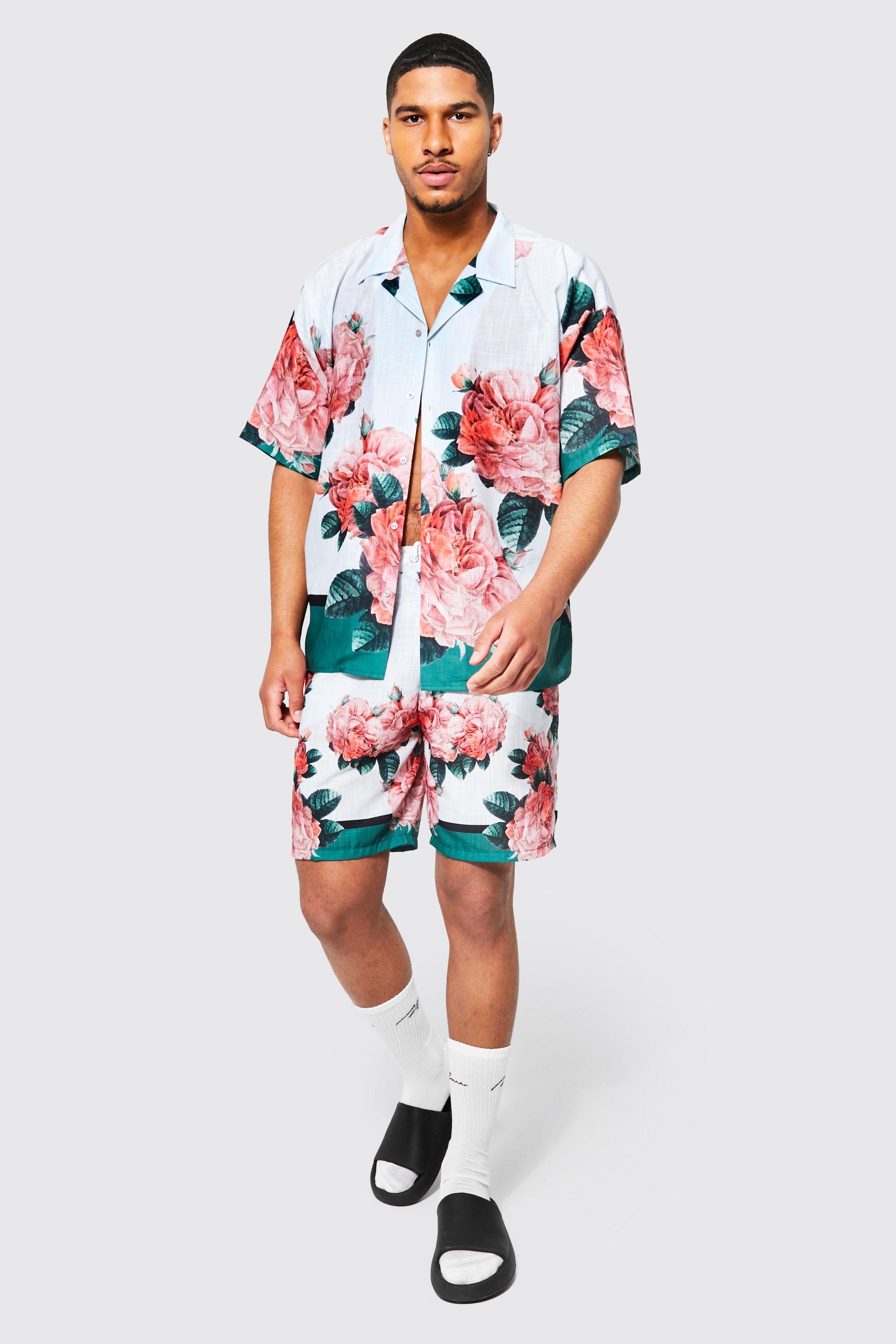 Floral Print Short Sleeve Shirt And Short Set