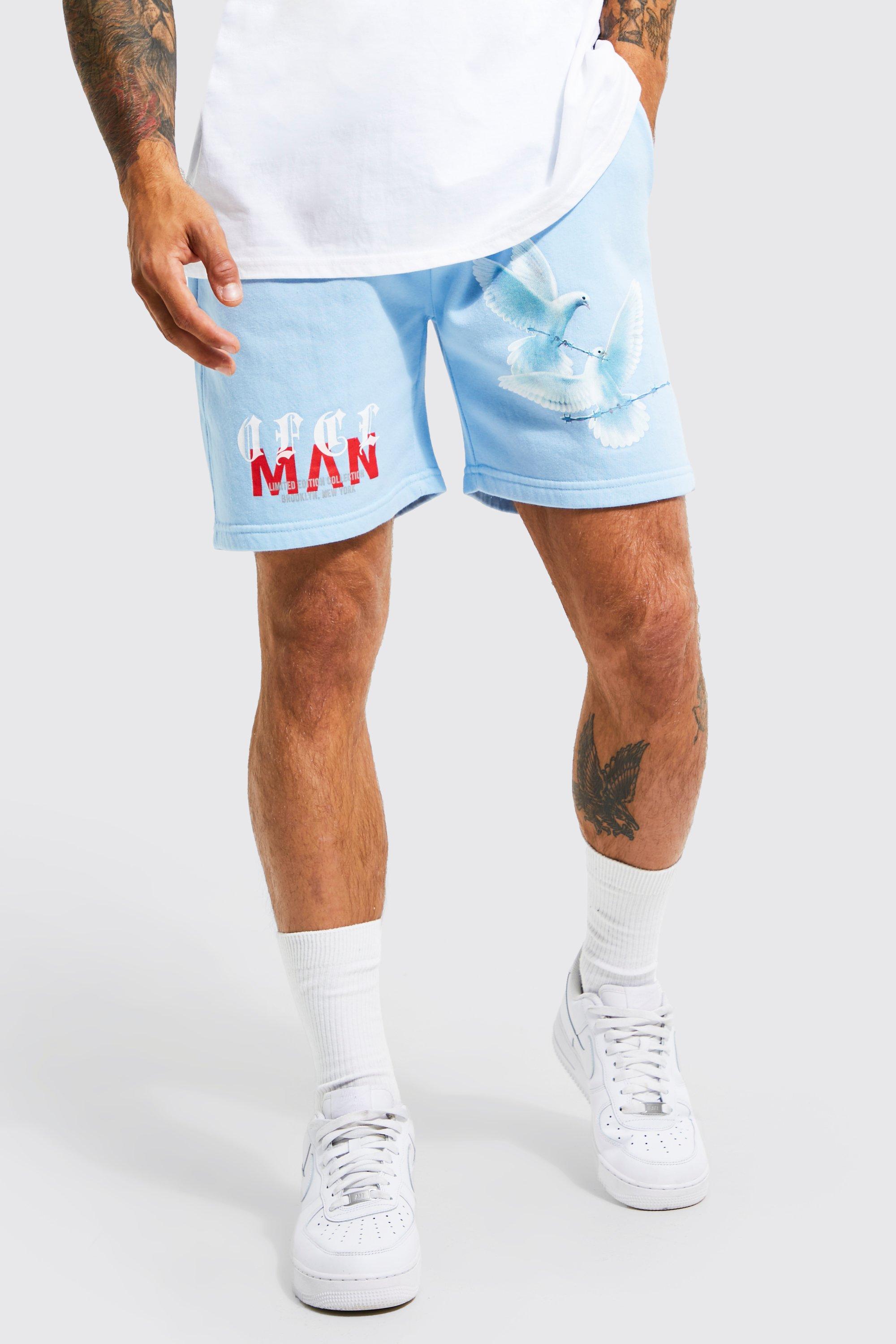 Loose Fit Short Length Dove Graphic Shorts | boohooMAN USA