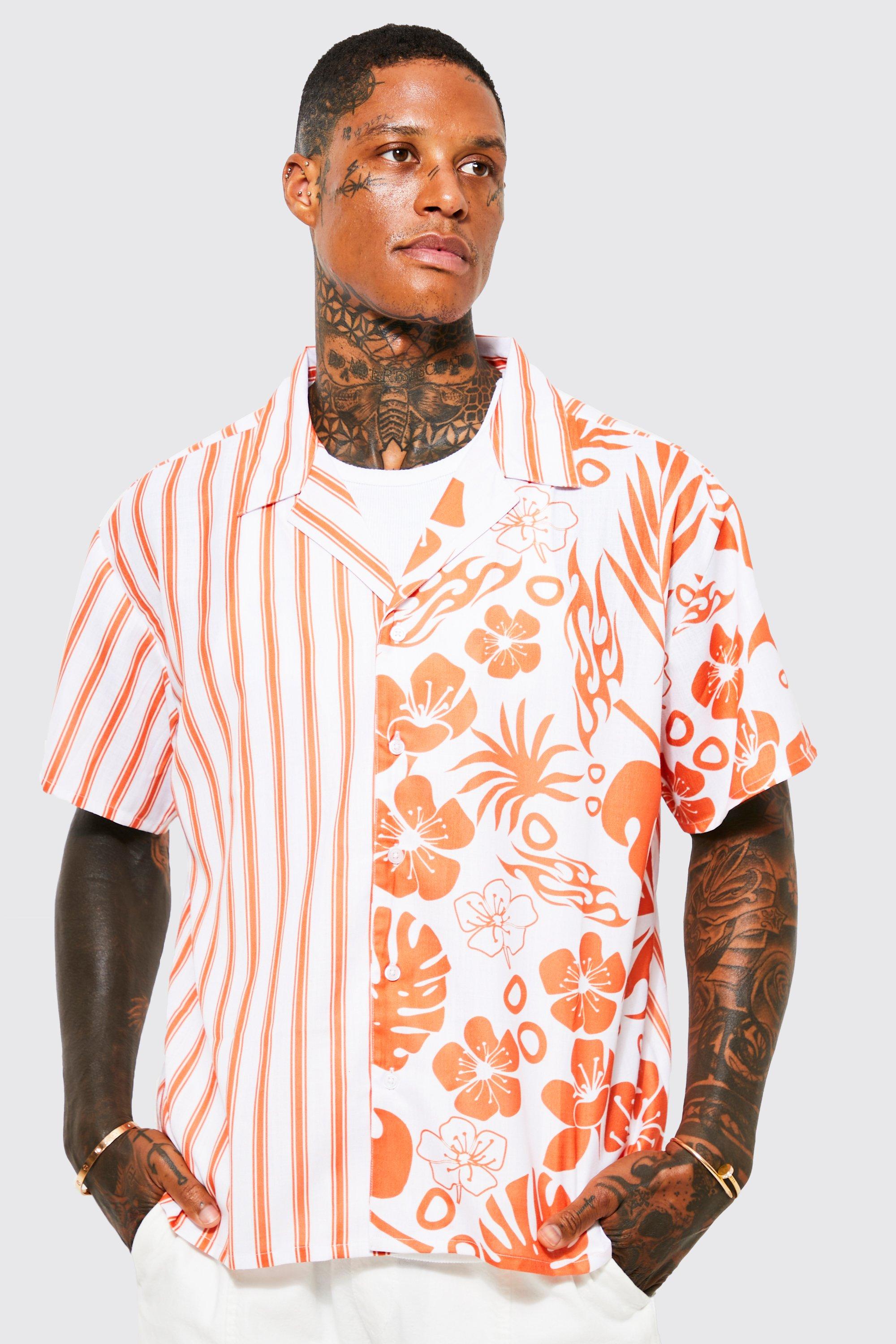 Short Sleeve Boxy Fit Spliced Floral Shirt