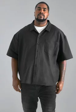 Black Plus Nylon 4 Way Stretch Boxy Fit Shirt