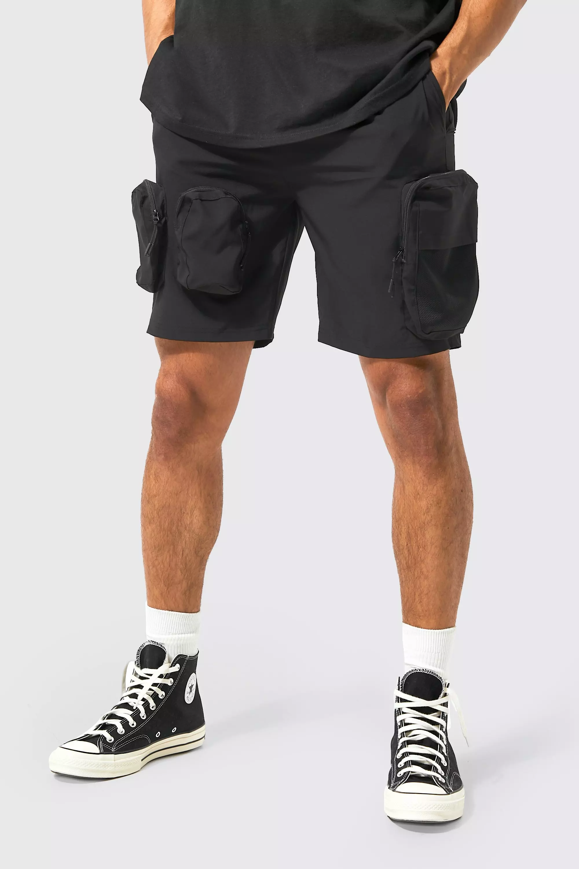 Men's Black Cargo Shorts | boohooMAN UK