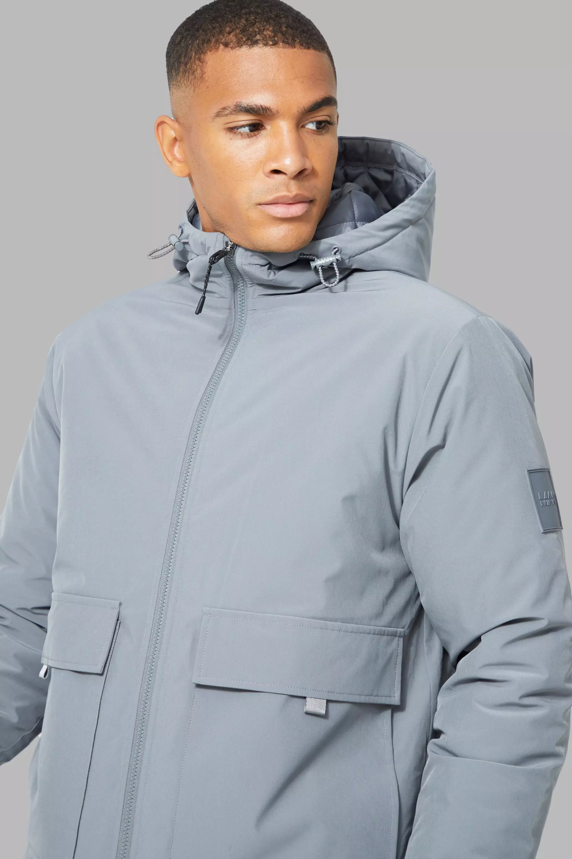 Man Active Longline Padded Coat boohooMAN UK