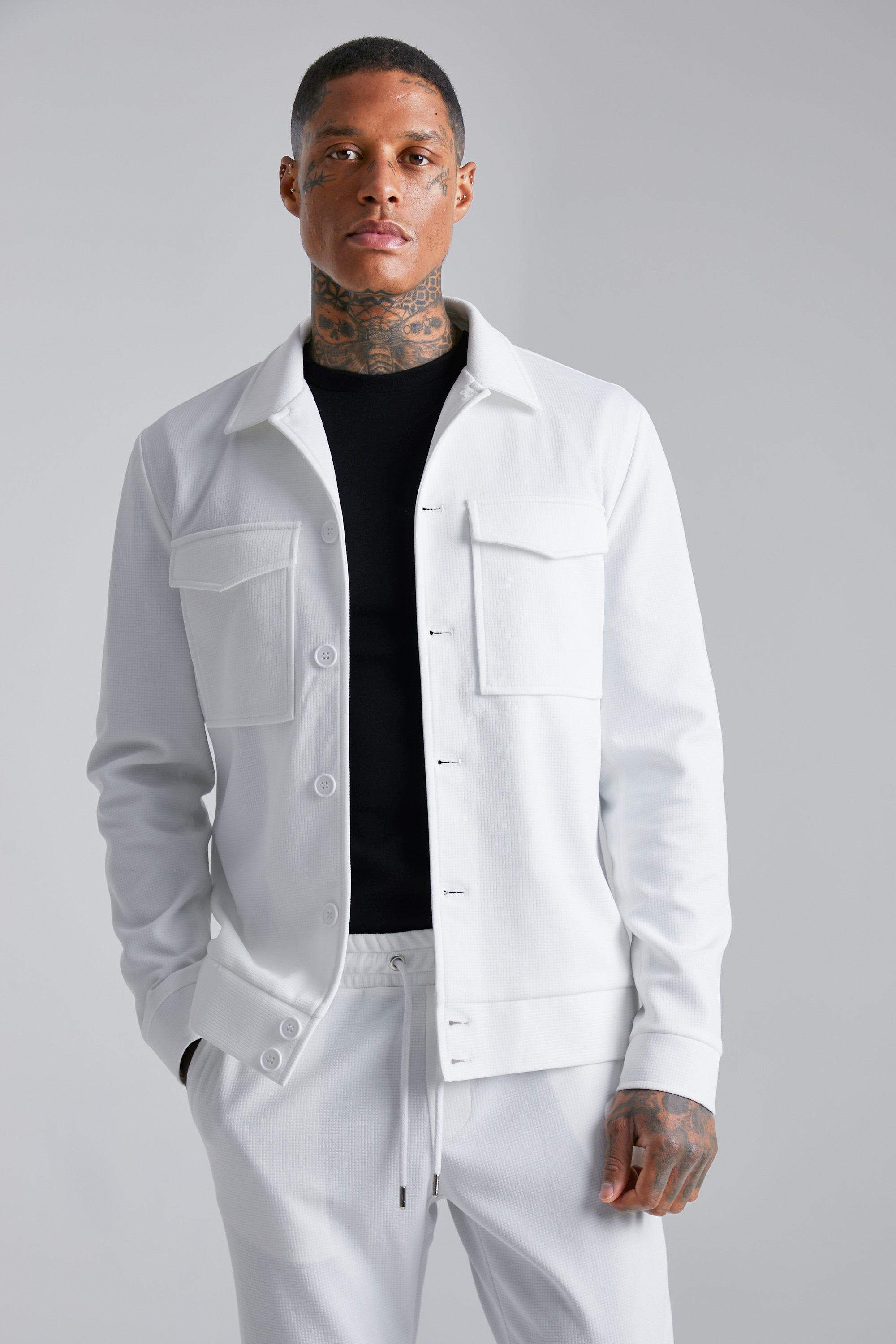 White Nette Wafel Gebreide Harrington Jas