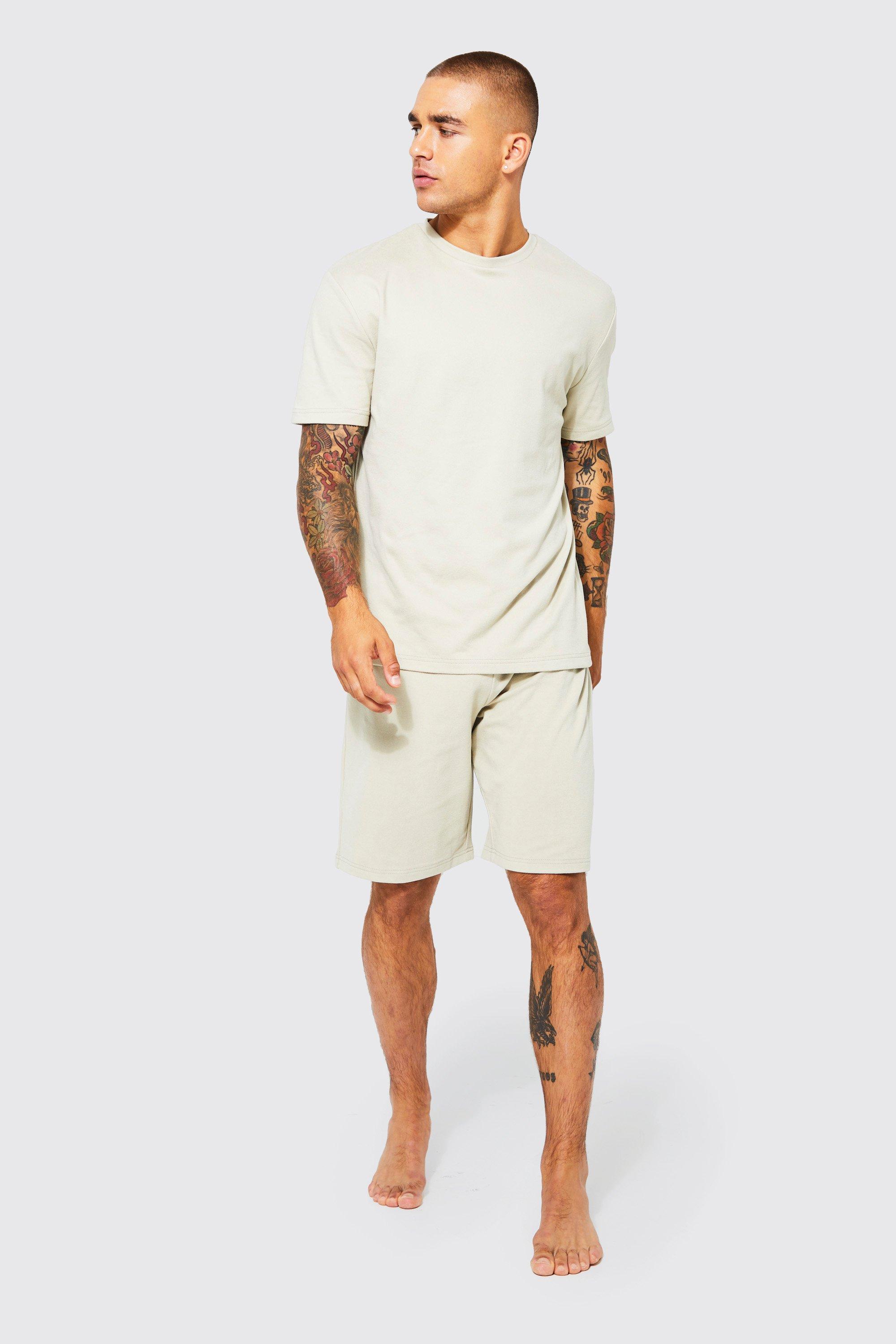 Soft Plush Ribbed Tee And Short Lounge Set boohooMAN UK