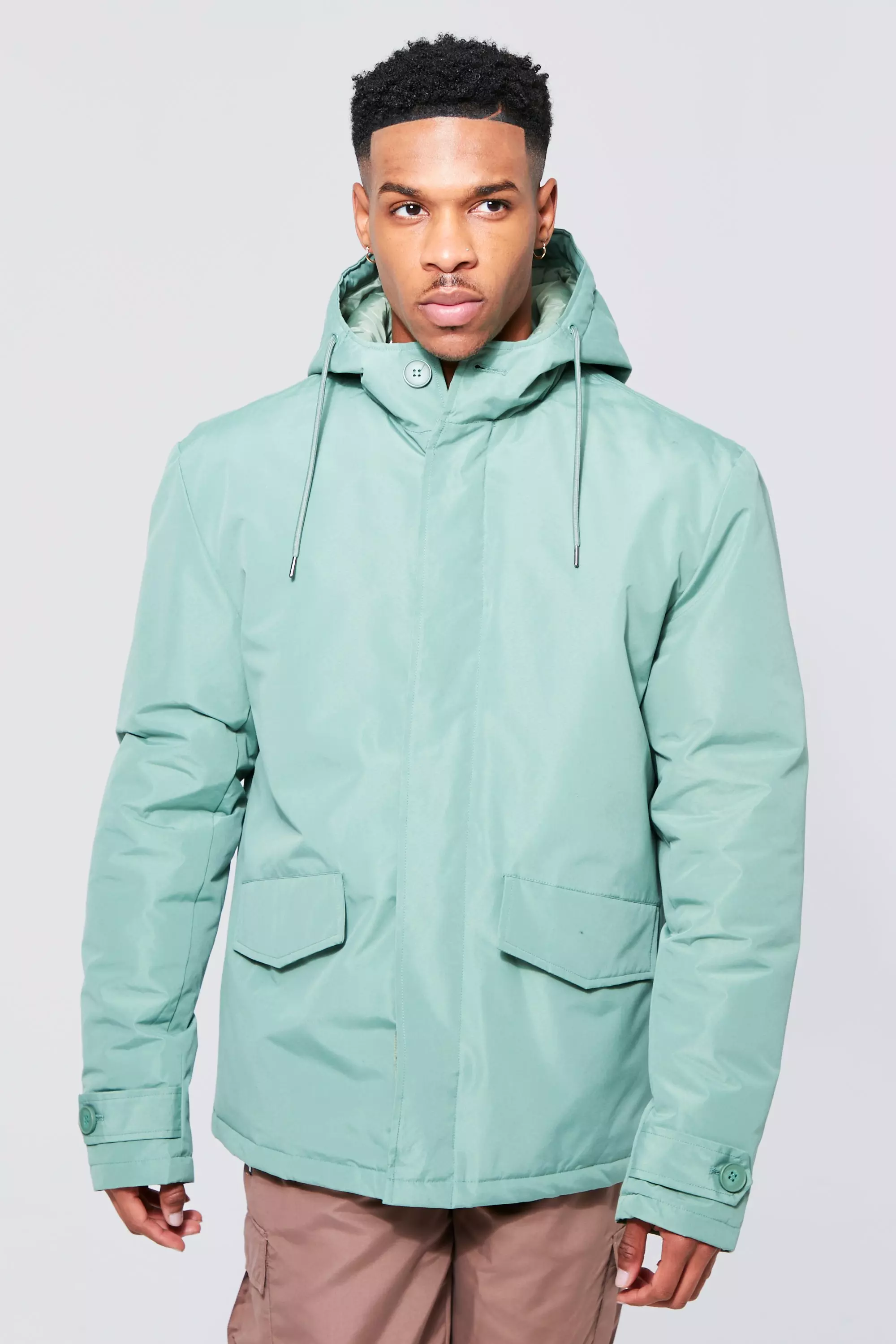 Sage Green Short Padded Smart Raincoat