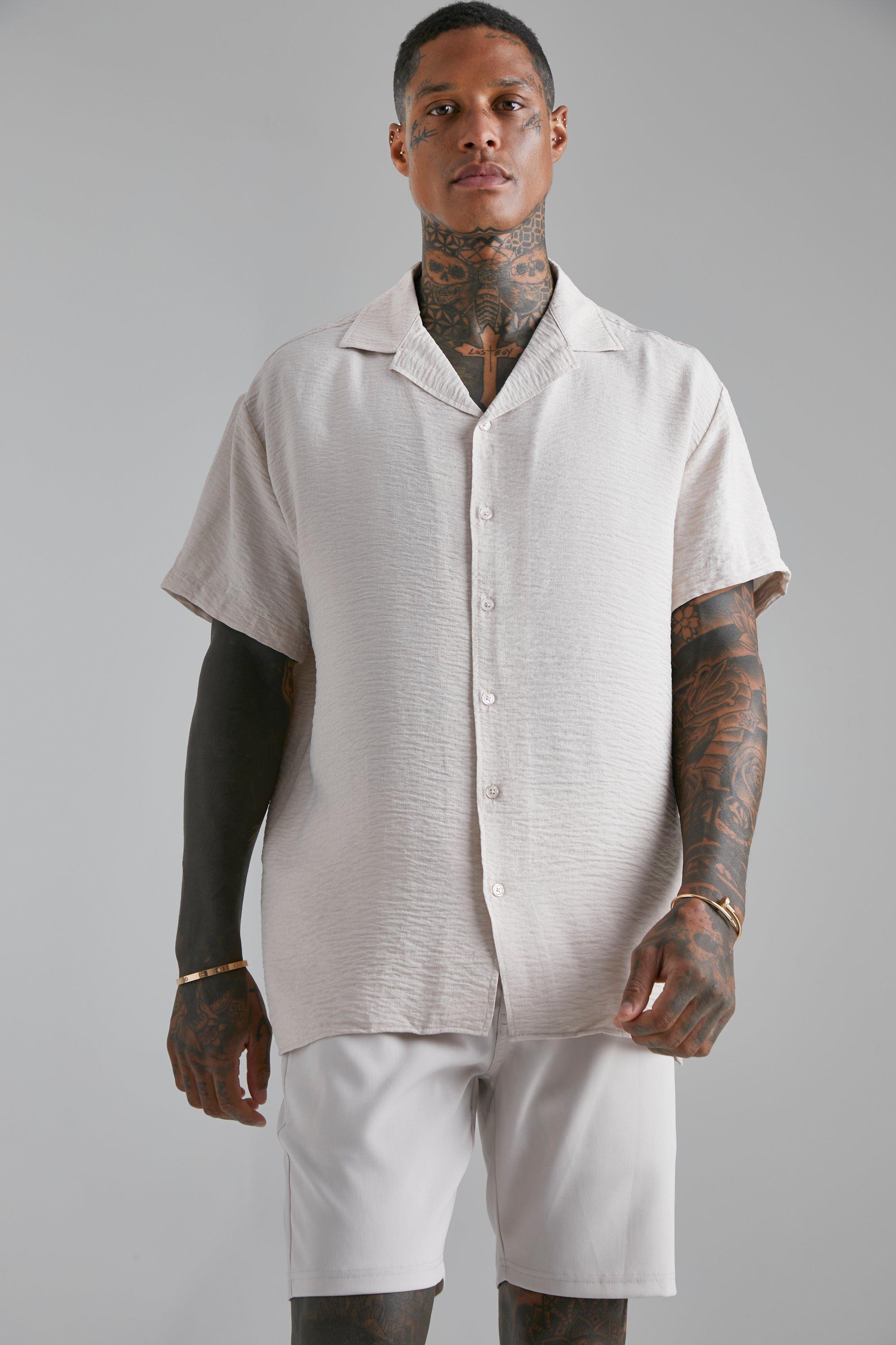 boohooMAN Men's Short Sleeve Revere Textured Shirt