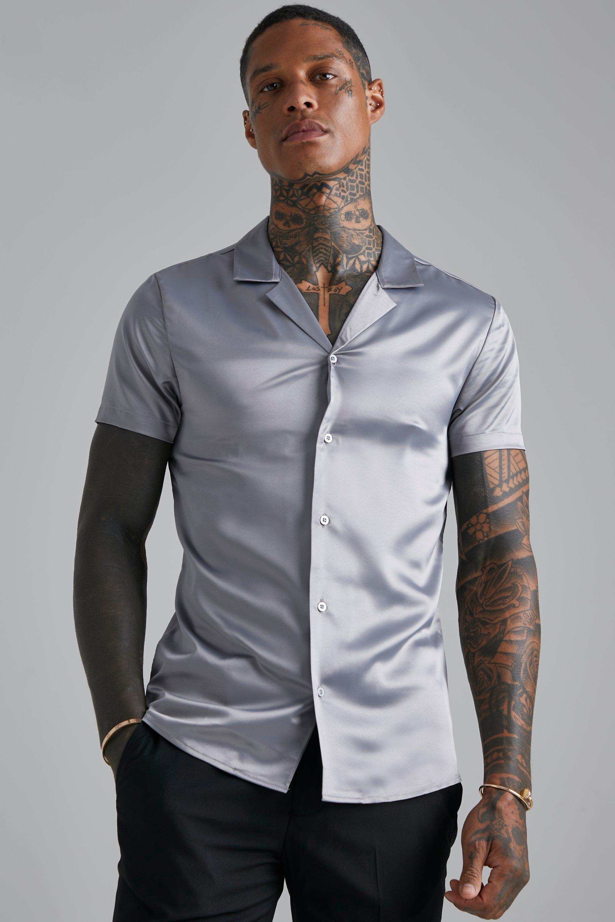 Mens satin on sale shirt short sleeve