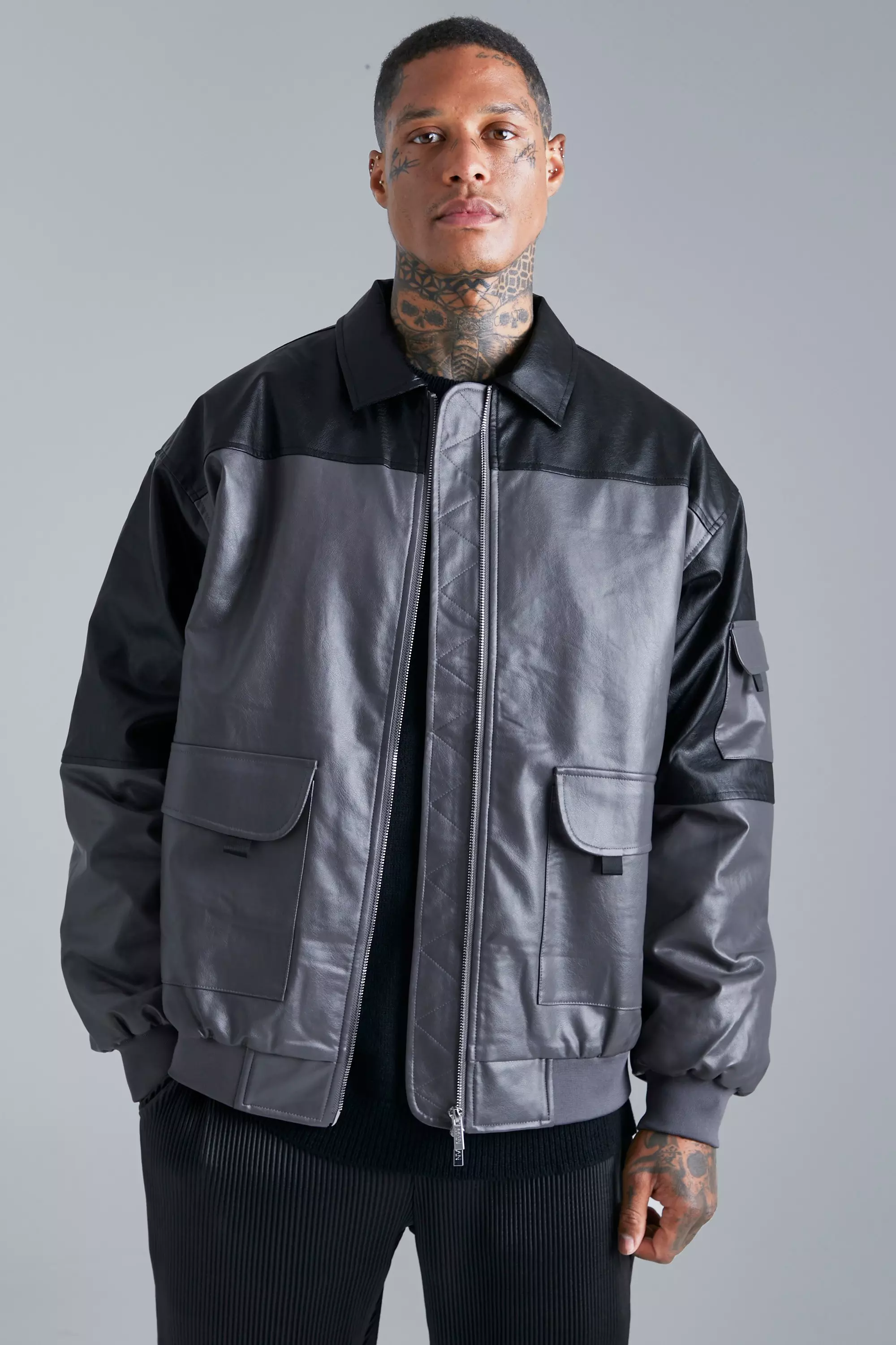 Grey deals wet look coat