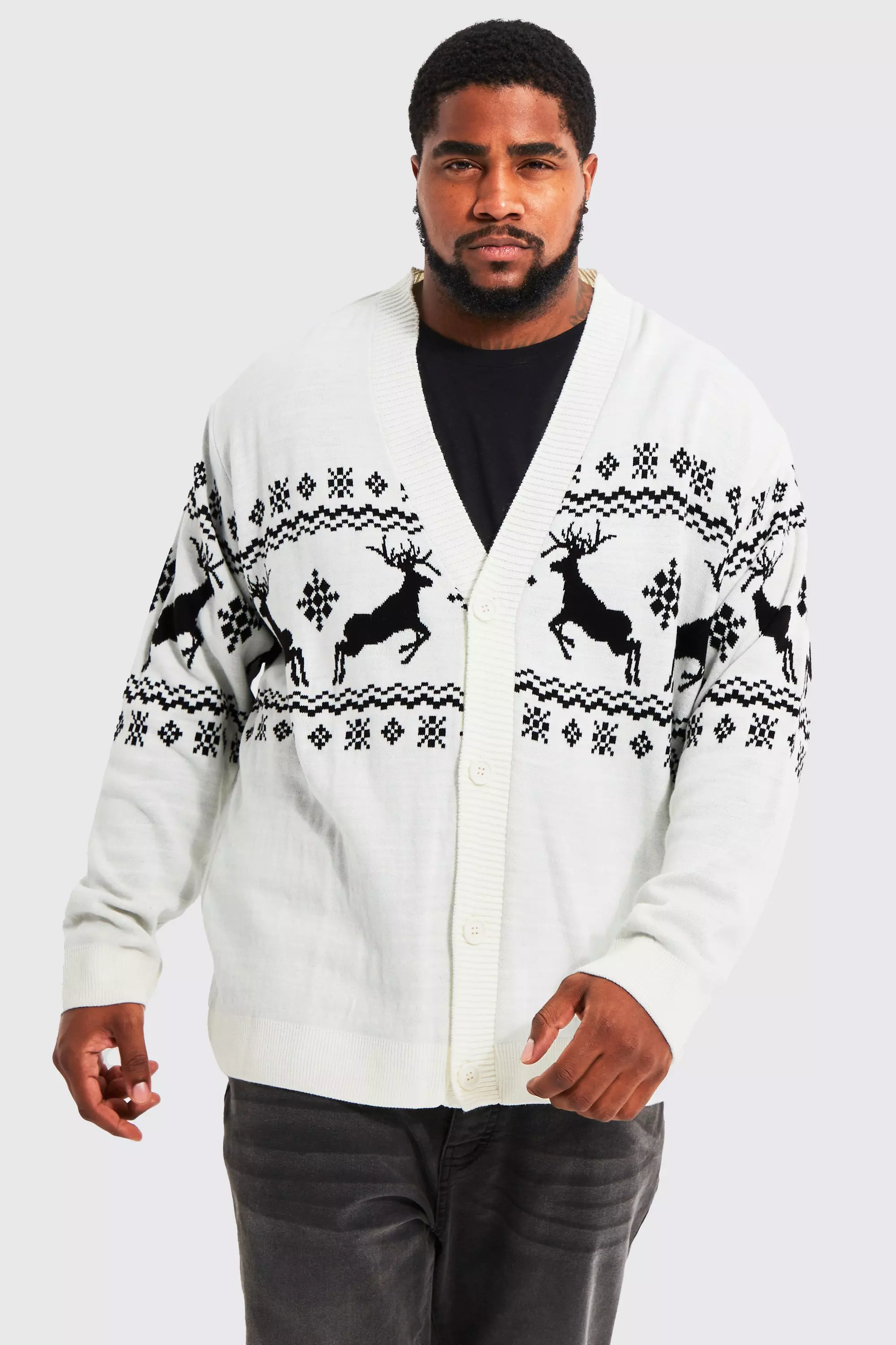 Ecru Plus Reindeer Fairisle Christmas Cardigan alternative image