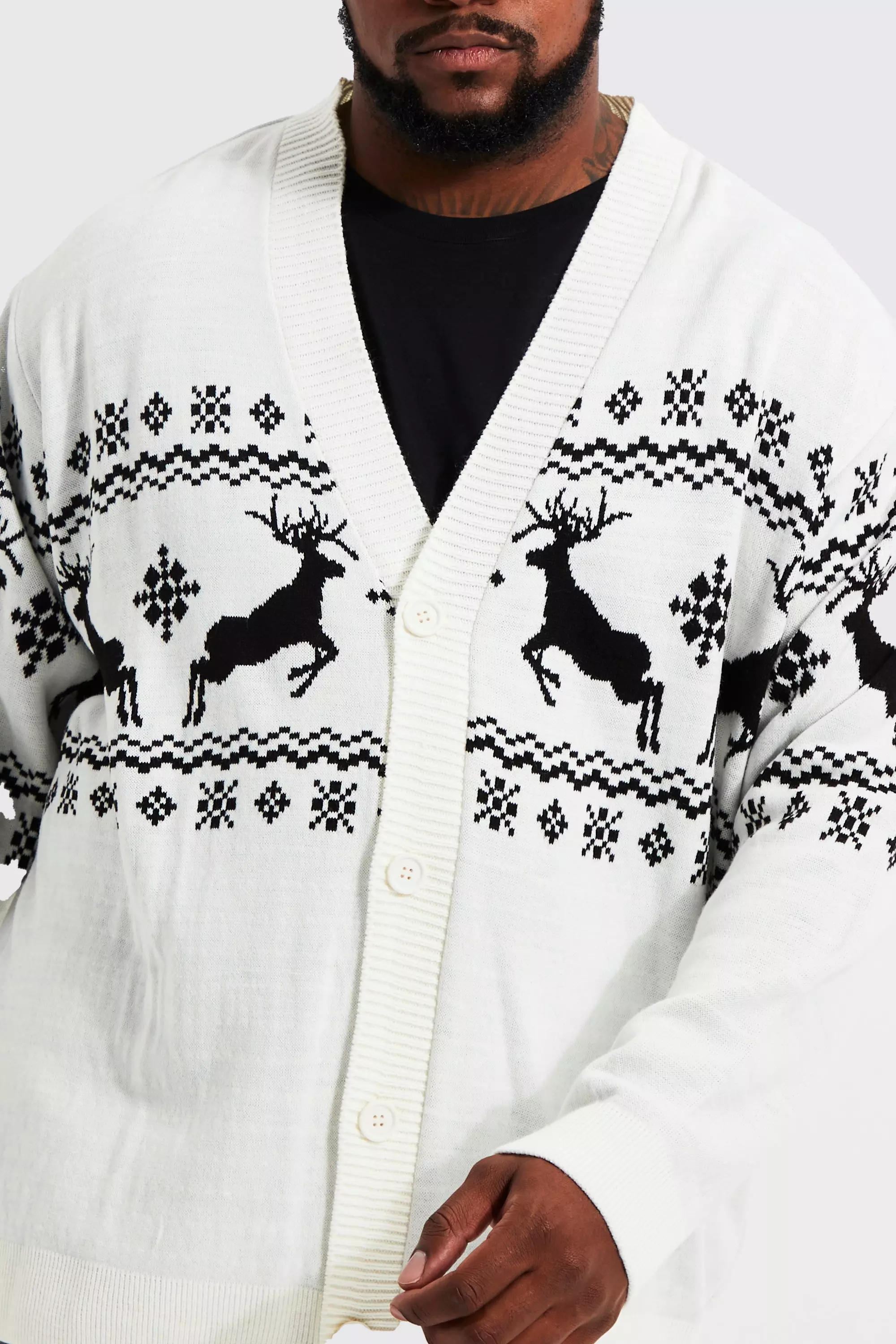 Ecru Plus Reindeer Fairisle Christmas Cardigan alternative image