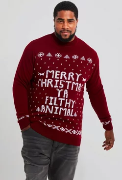 Plus Ya Filthy Animal Christmas Sweater Wine