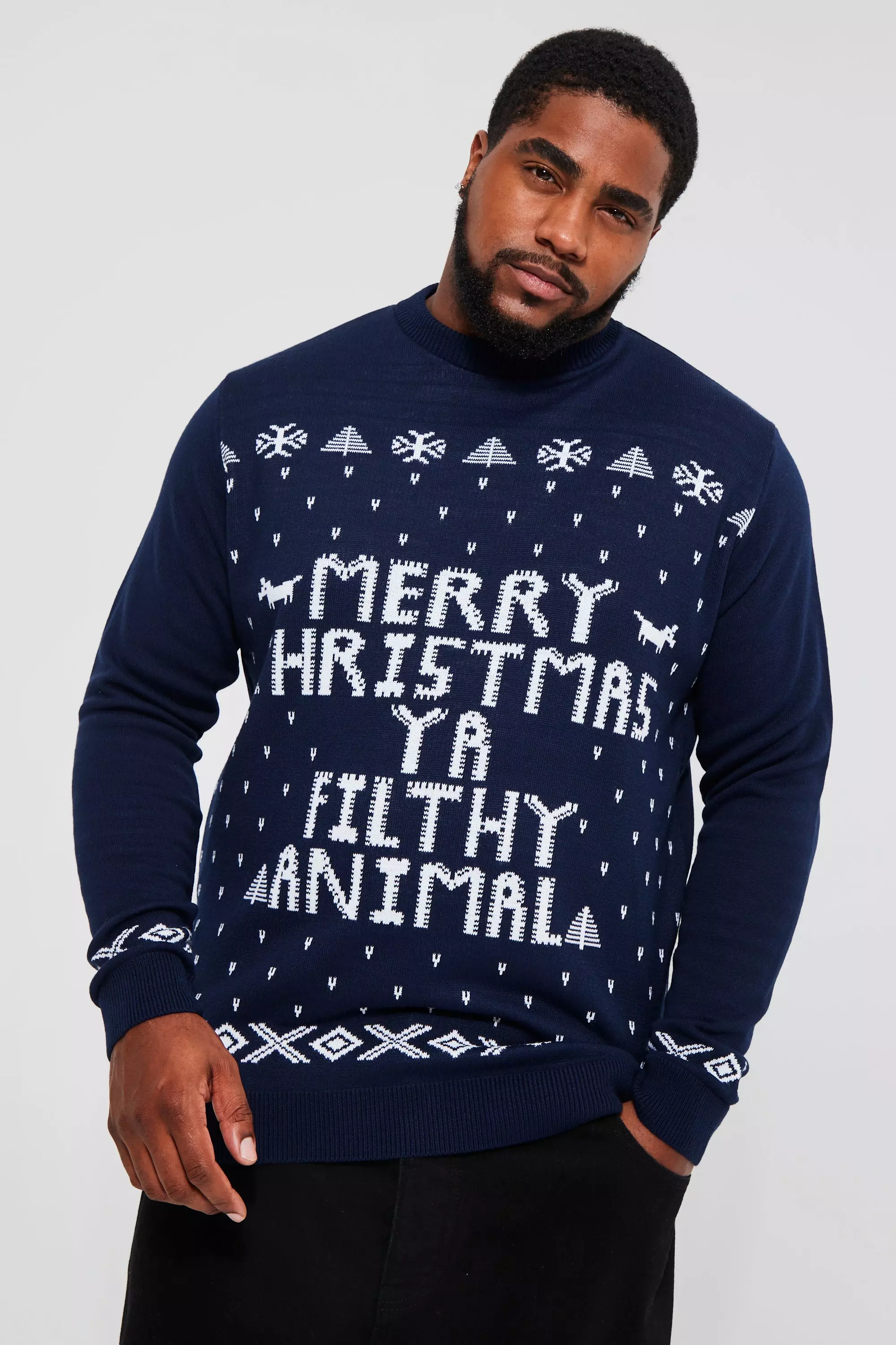 Navy Plus Ya Filthy Animal Christmas Sweater