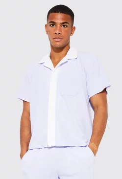 Boxy Short Sleeve Contrast Towelling Shirt Lilac