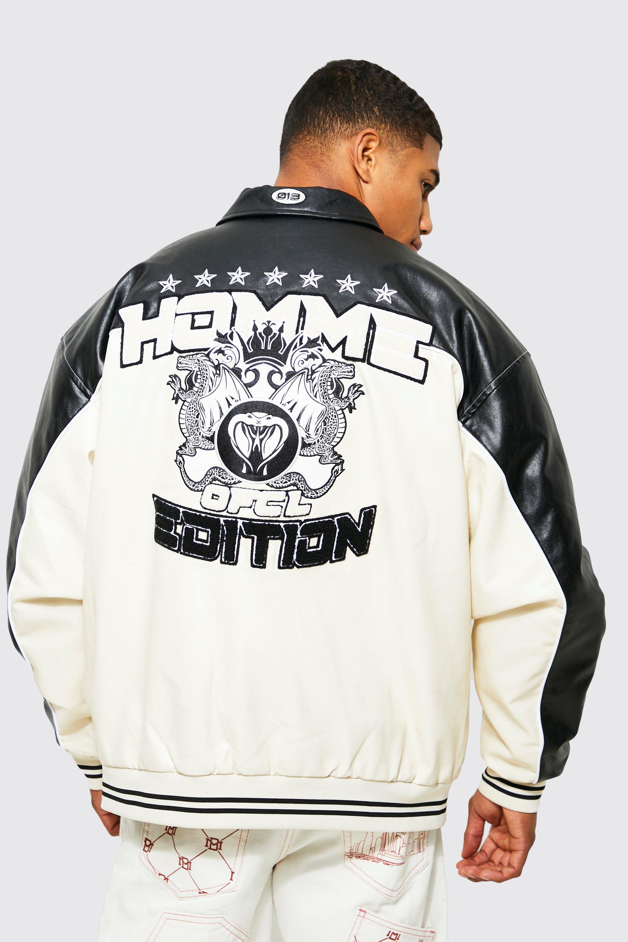 Pu Homme Edition Collared Varsity Jacket | boohooMAN UK