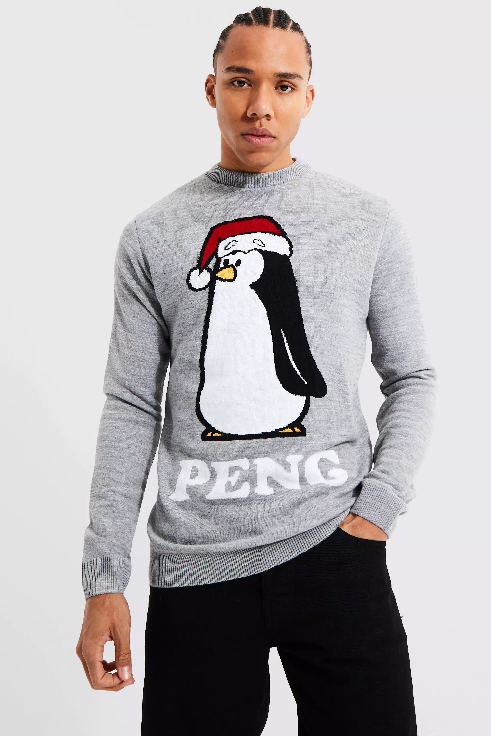 Grey marl Tall Peng Novelty Christmas Jumper alternative image