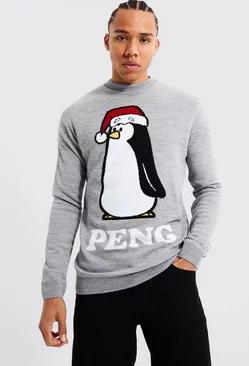 Grey Tall Peng Novelty Christmas Sweater