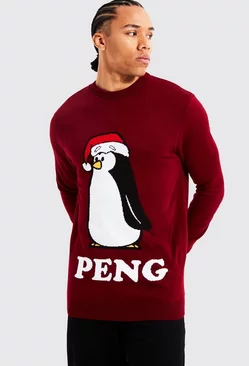 Tall Peng Novelty Christmas Sweater Wine