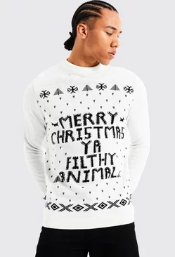 Tall Ya Filthy Animal Christmas Sweater Ecru