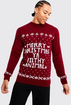Tall Ya Filthy Animal Christmas Sweater Wine